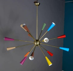 Sputnik Italian Stilnovo Vintage Colored Brass Chandelier