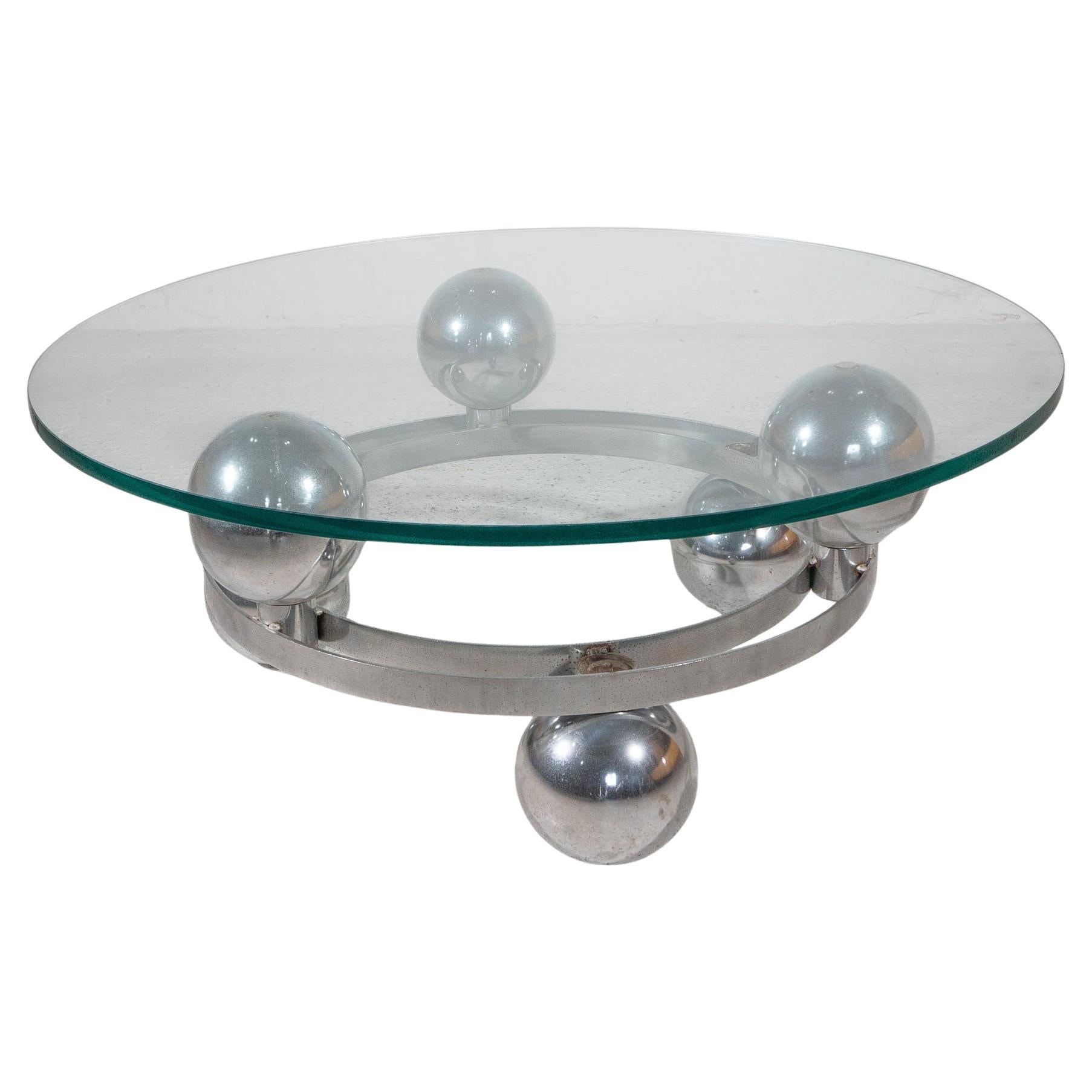 Sputnik, Couchtisch mit runder Glasplatte und Metall-Chromkugeln, Deutschland 1960er Jahre im Zustand „Gut“ im Angebot in Antwerp, BE