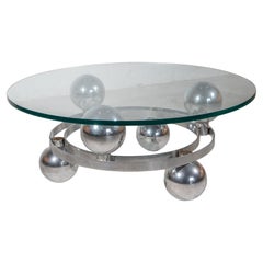 Sputnik, table basse ronde avec globes chromés en métal, Allemagne, années 1960