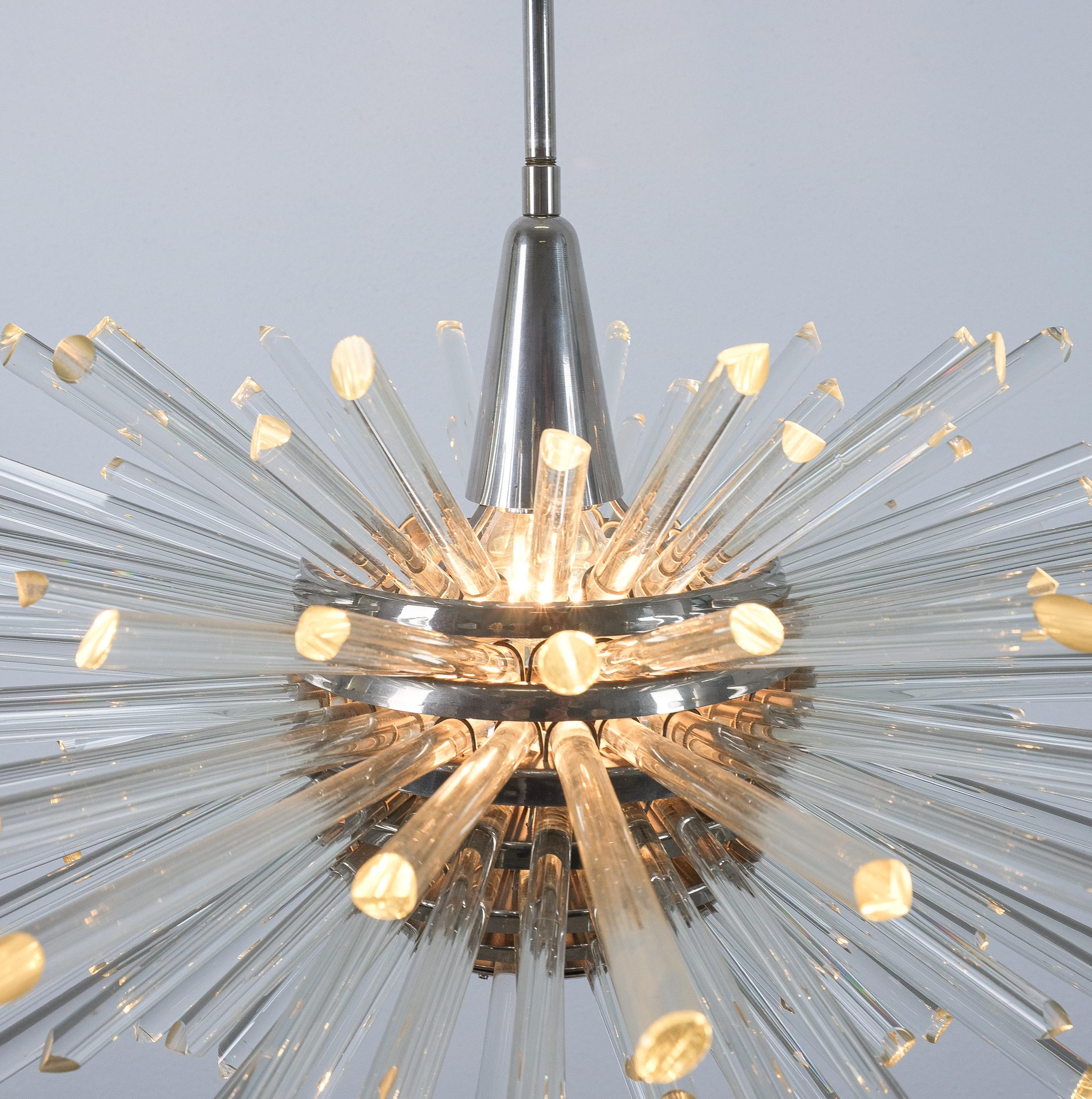 Laiton Lustres à tige de verre Sputnik par Bakalowits Sohn, 1960 en vente