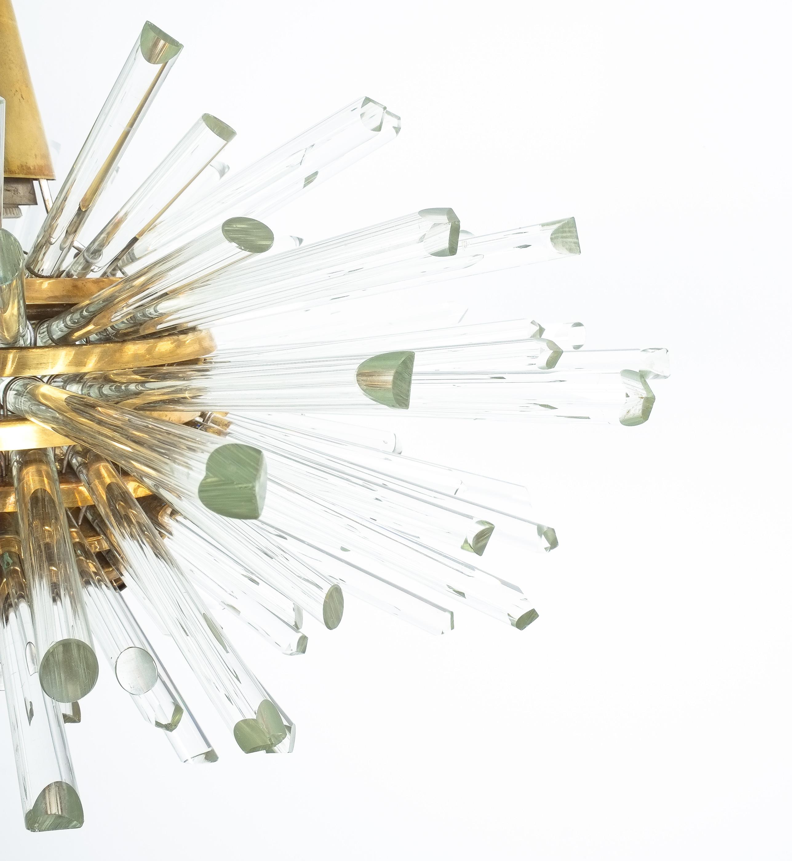 Brass Sputnik Miracle Glass Rod Chandelier by Bakalowits Sohne, 1960