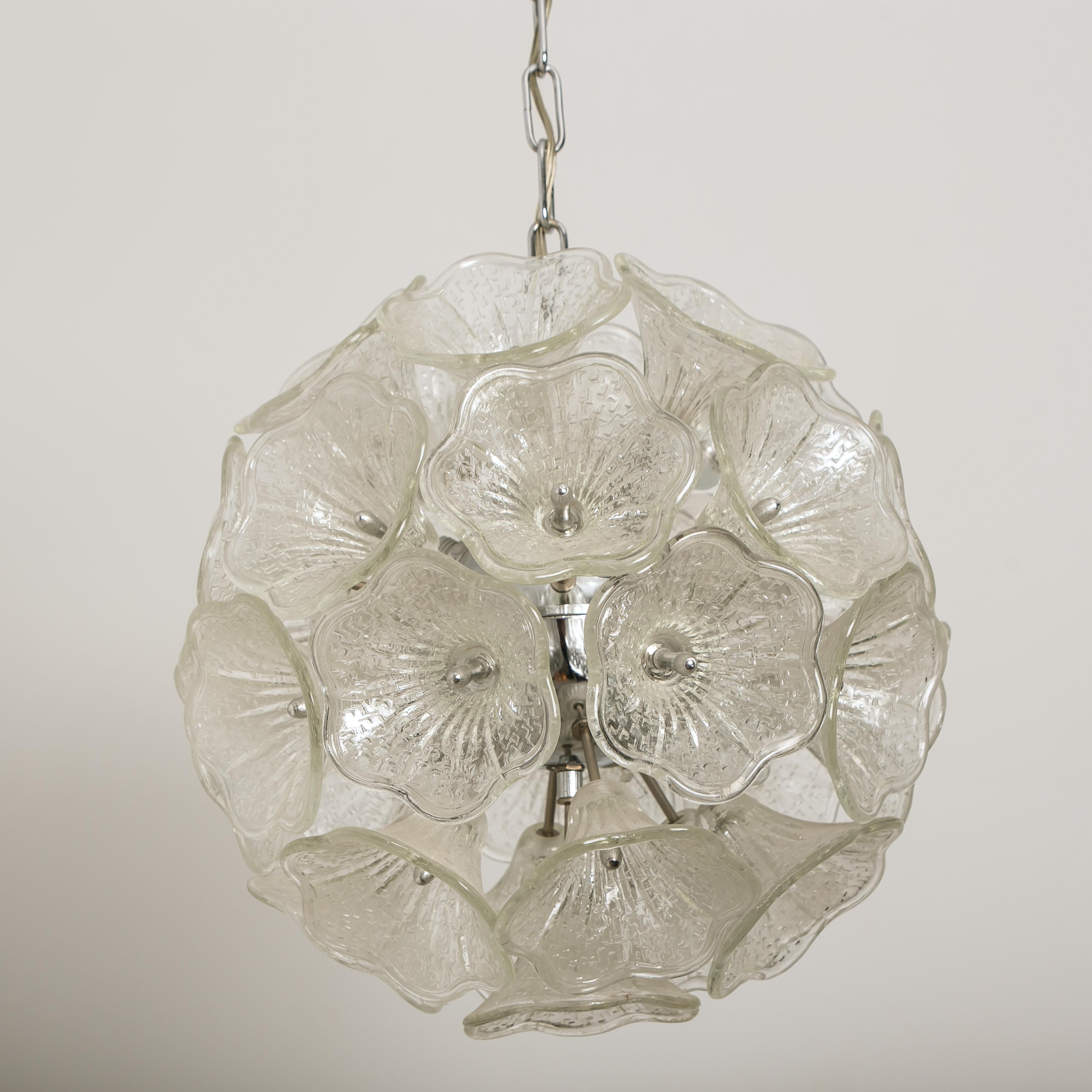 Italian Sputnik Murano Glass and Chrome Chandelier in the Style of Venini, 1960s For Sale