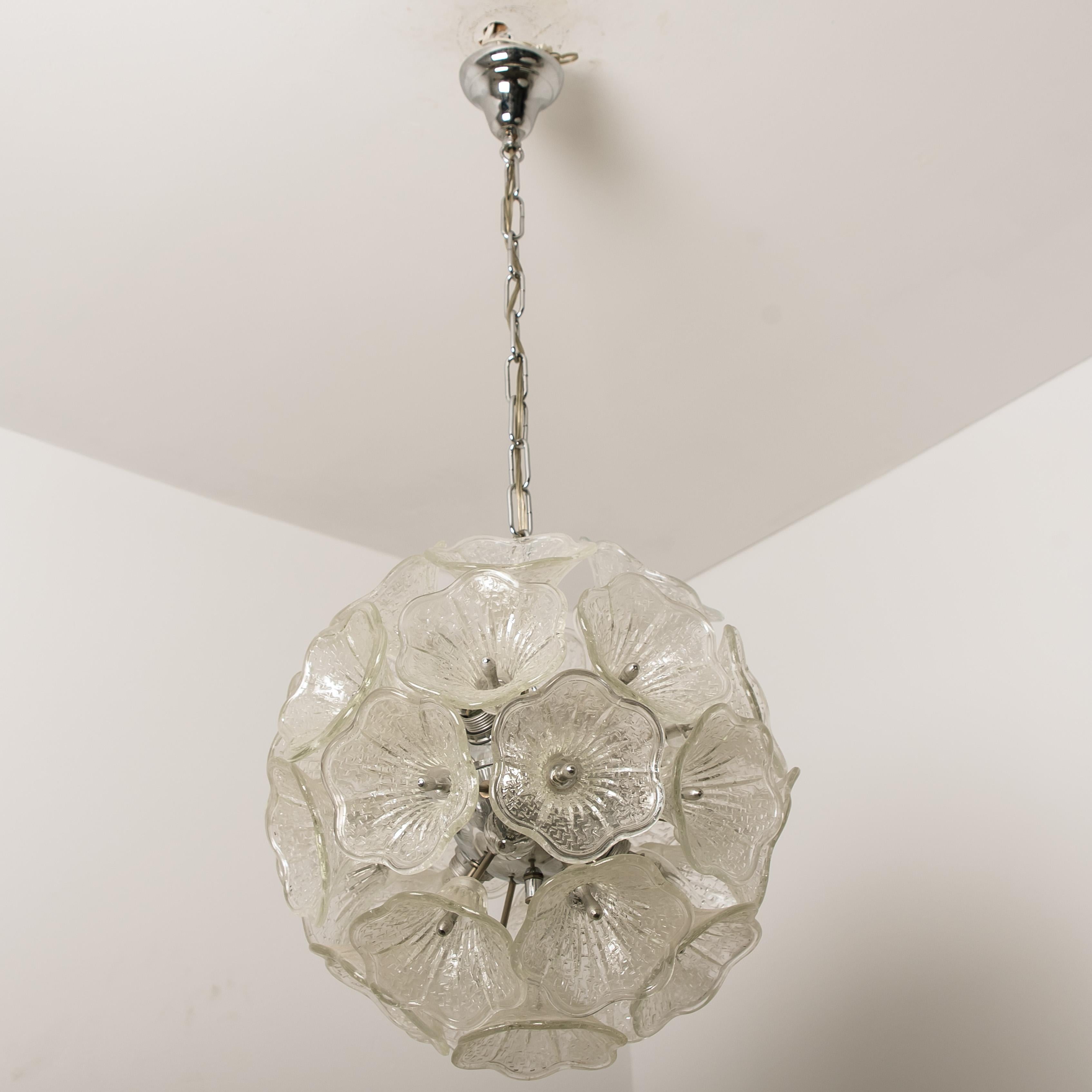 20th Century Sputnik Murano Glass and Chrome Chandelier in the Style of Venini, 1960s For Sale