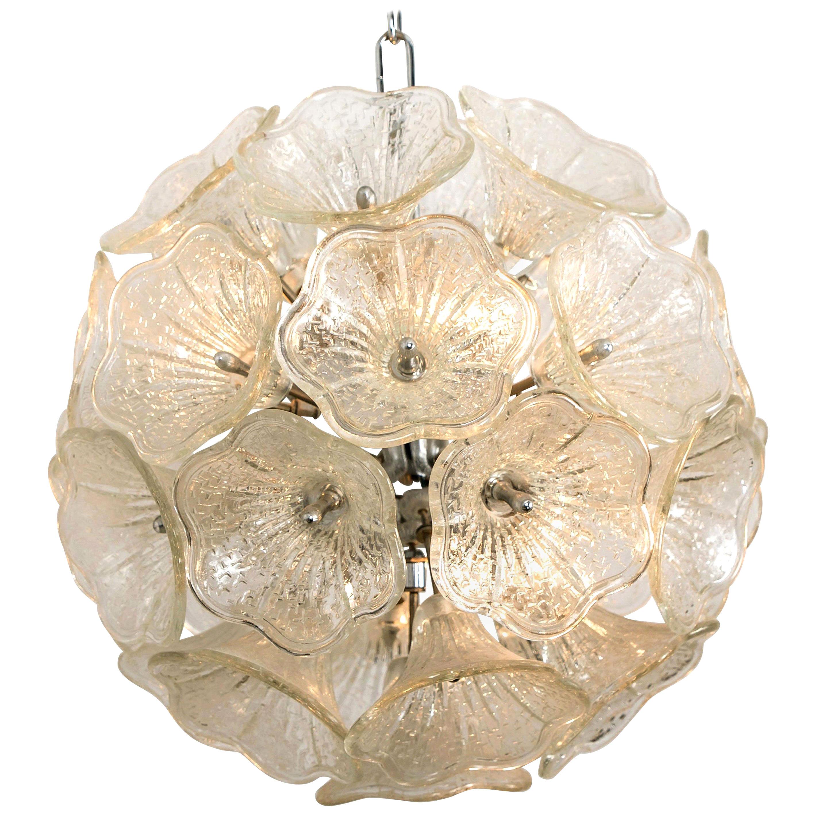 Sputnik Murano Glass and Chrome Chandelier in the Style of Venini, 1960s For Sale