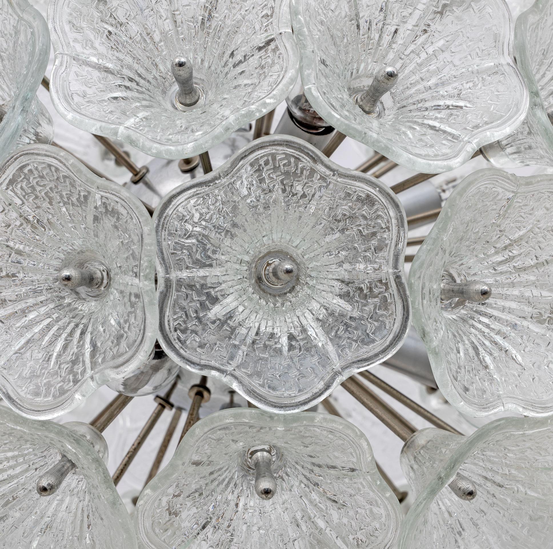 Metal Sputnik Murano Glass Flowers Chandelier Venini Style Italy, 1960s For Sale