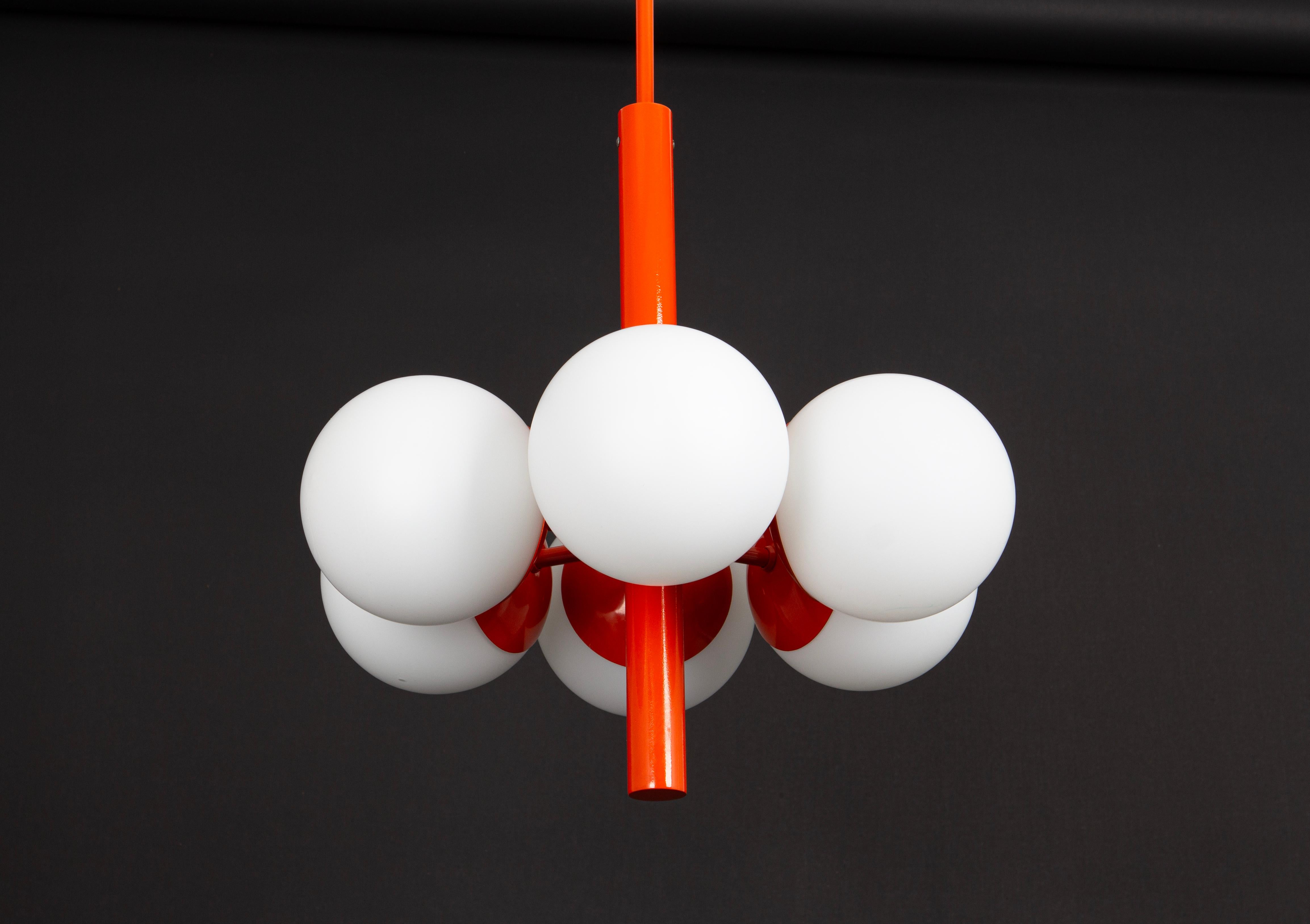Sputnik orange Pendant Light, Opal Glass, Germany, 1970s For Sale 4