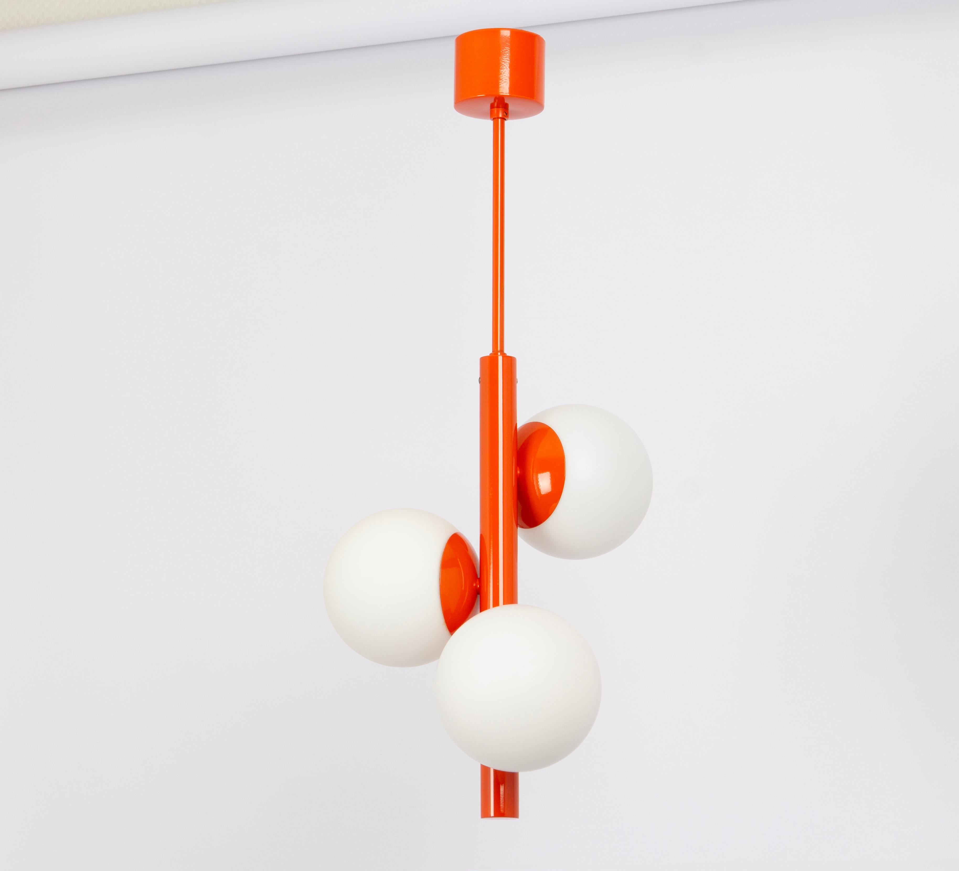 Mid-Century Modern Sputnik Orange Pendant Light, Opal Glass, Germany, 1970s For Sale