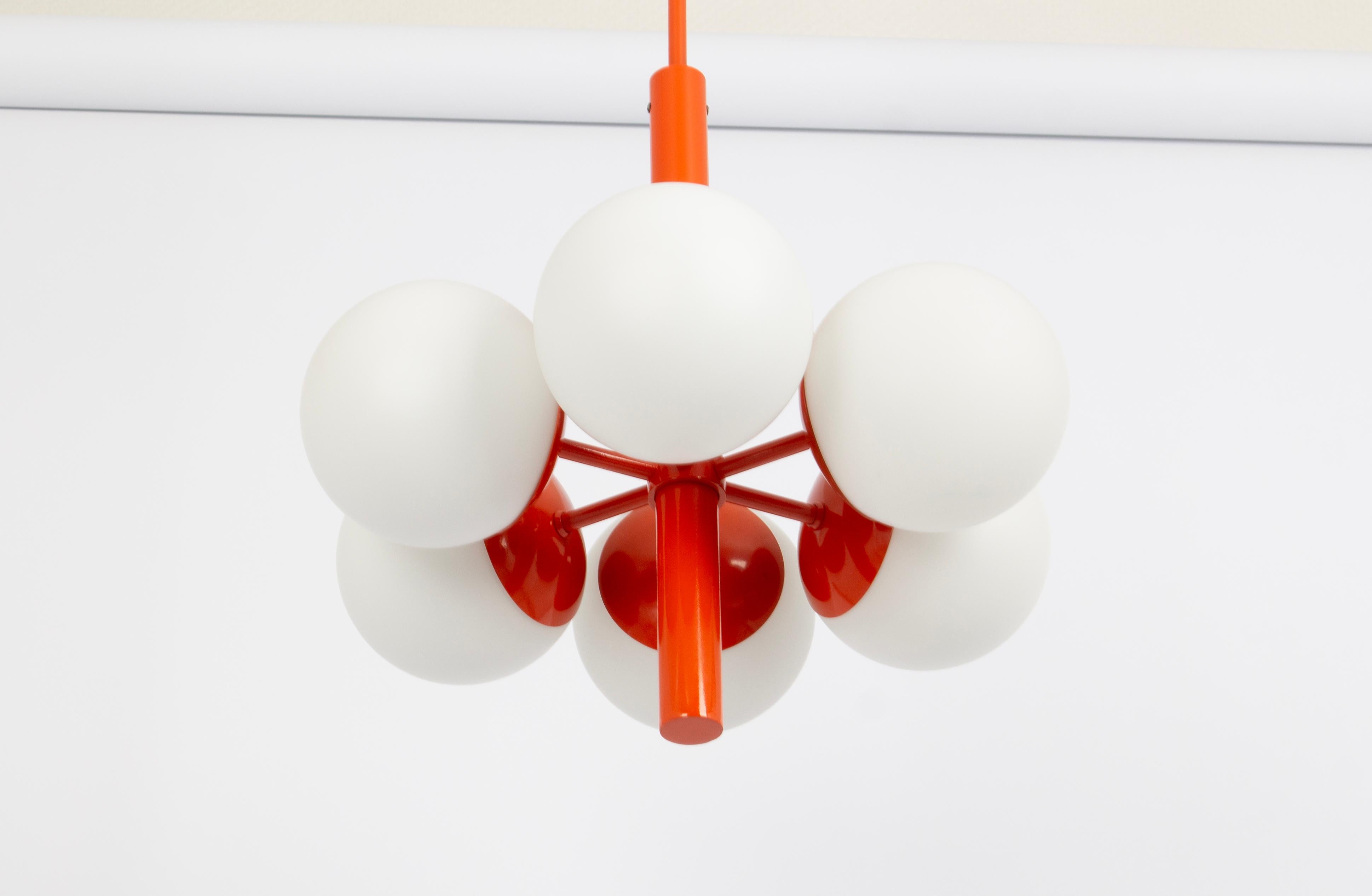Mid-Century Modern Sputnik orange Pendant Light, Opal Glass, Germany, 1970s For Sale