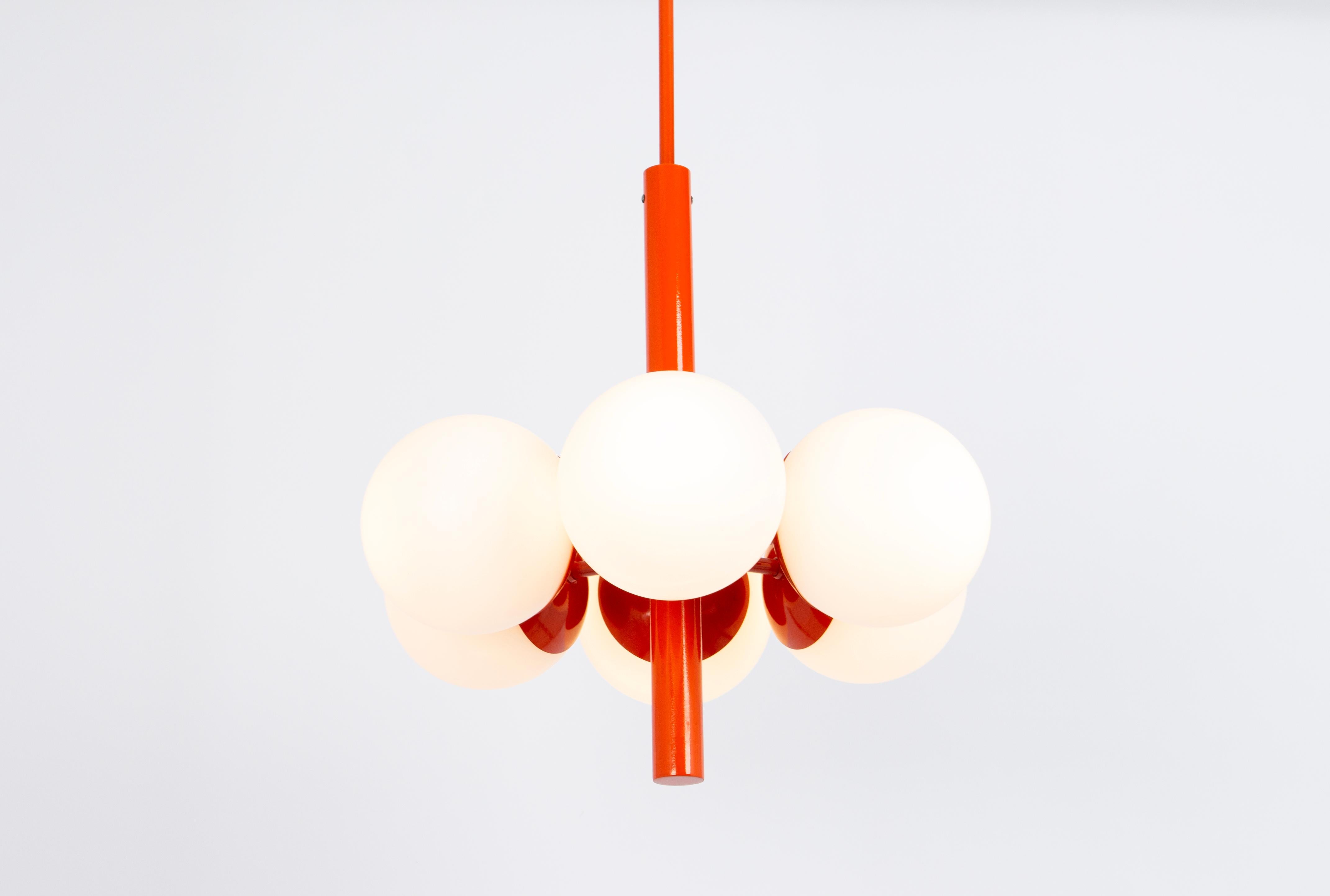Sputnik orange Pendant Light, Opal Glass, Germany, 1970s In Good Condition For Sale In Aachen, NRW
