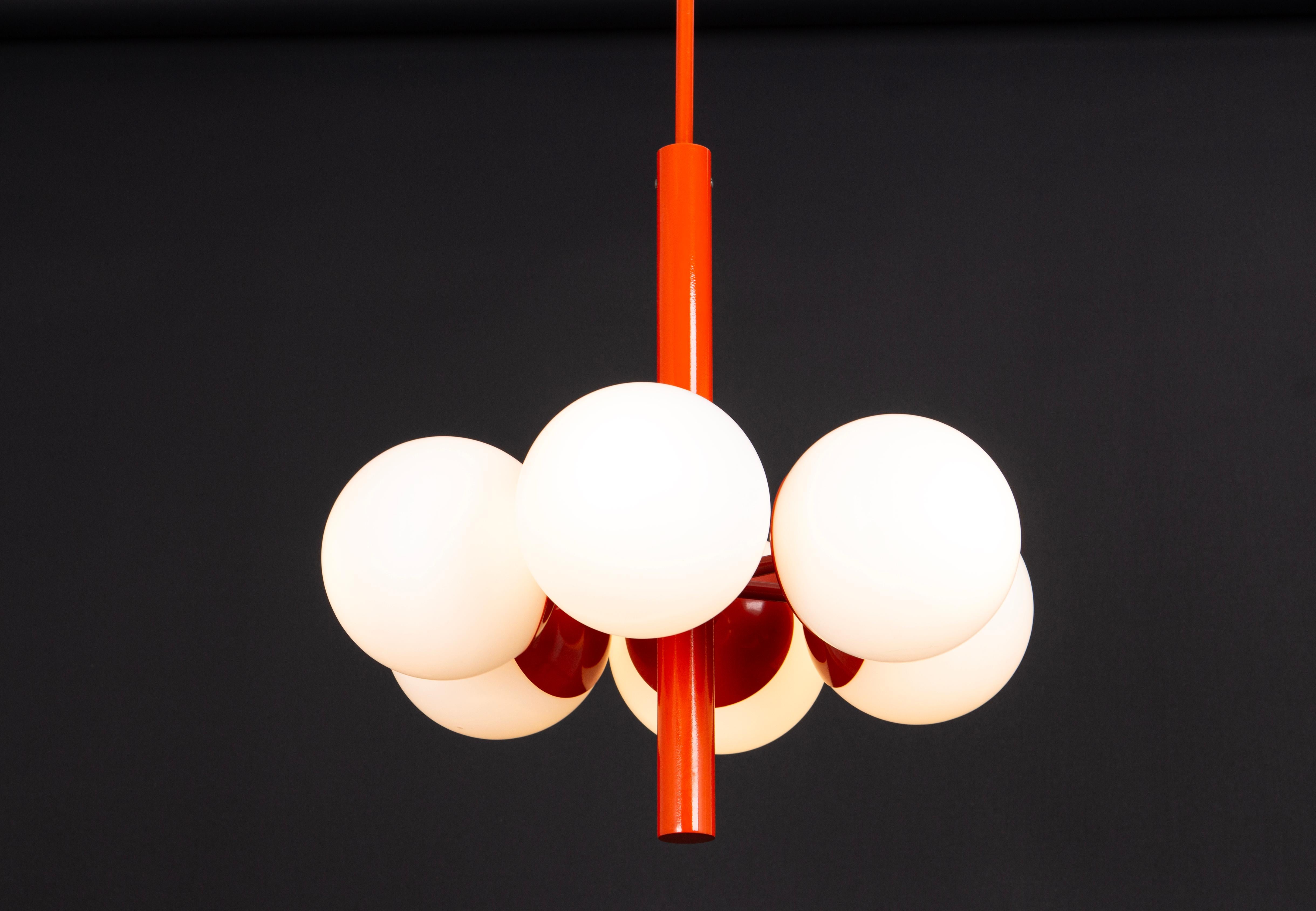 Sputnik orange Pendant Light, Opal Glass, Germany, 1970s For Sale 1