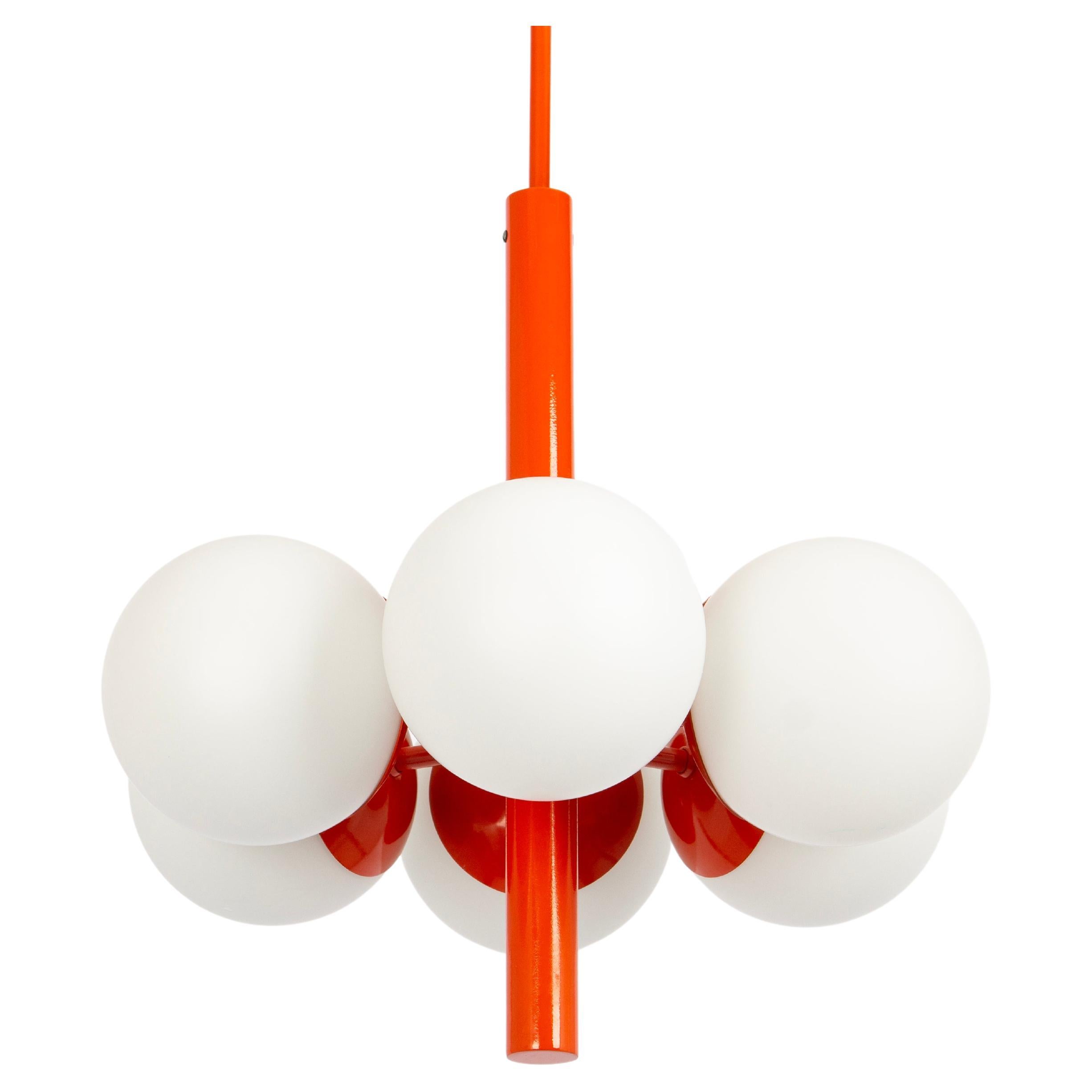 Sputnik orange Pendant Light, Opal Glass, Germany, 1970s