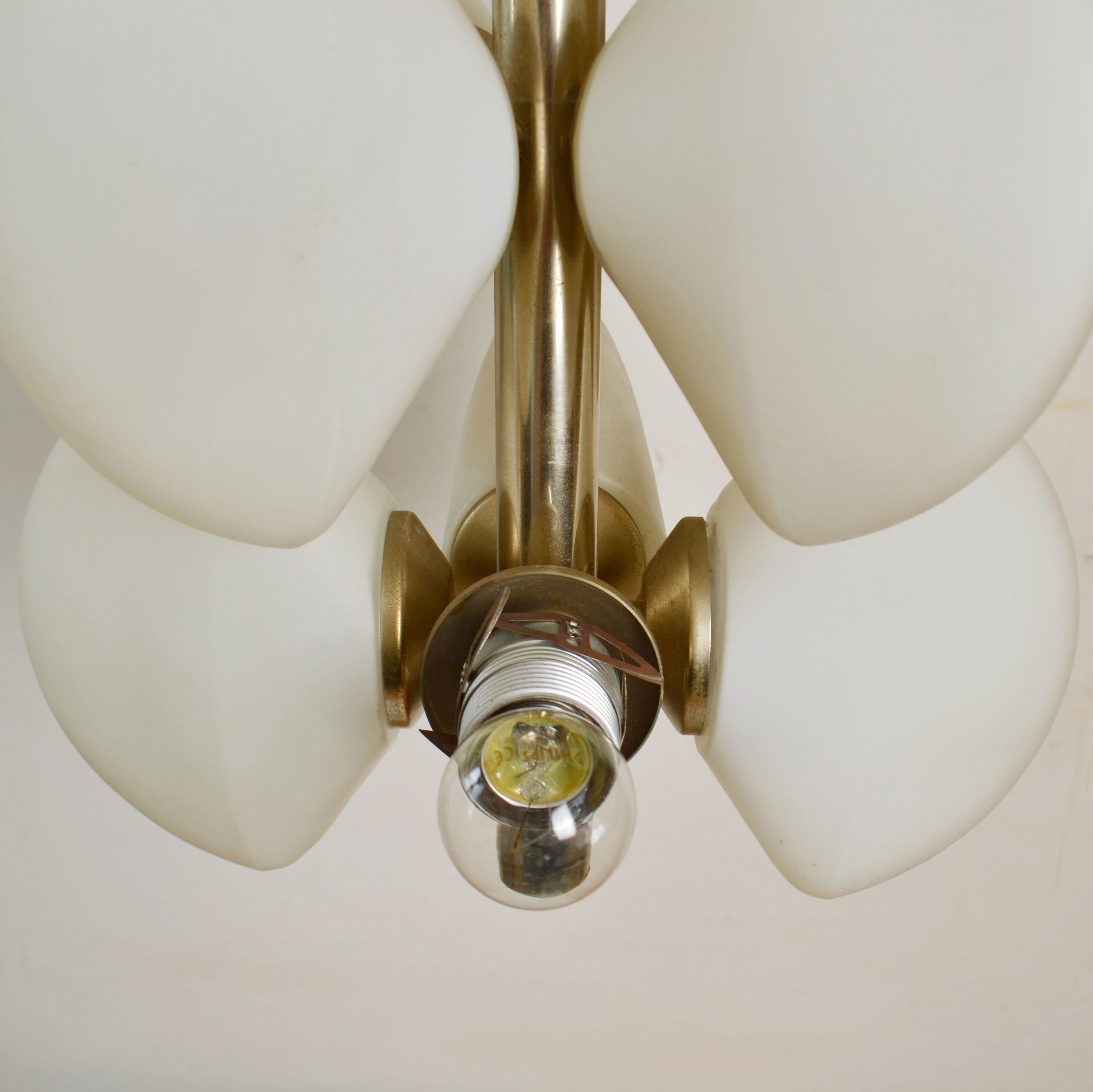 Midcentury Sputnik Pendant with Opalescent Shades and Nickel Frame For Sale 3