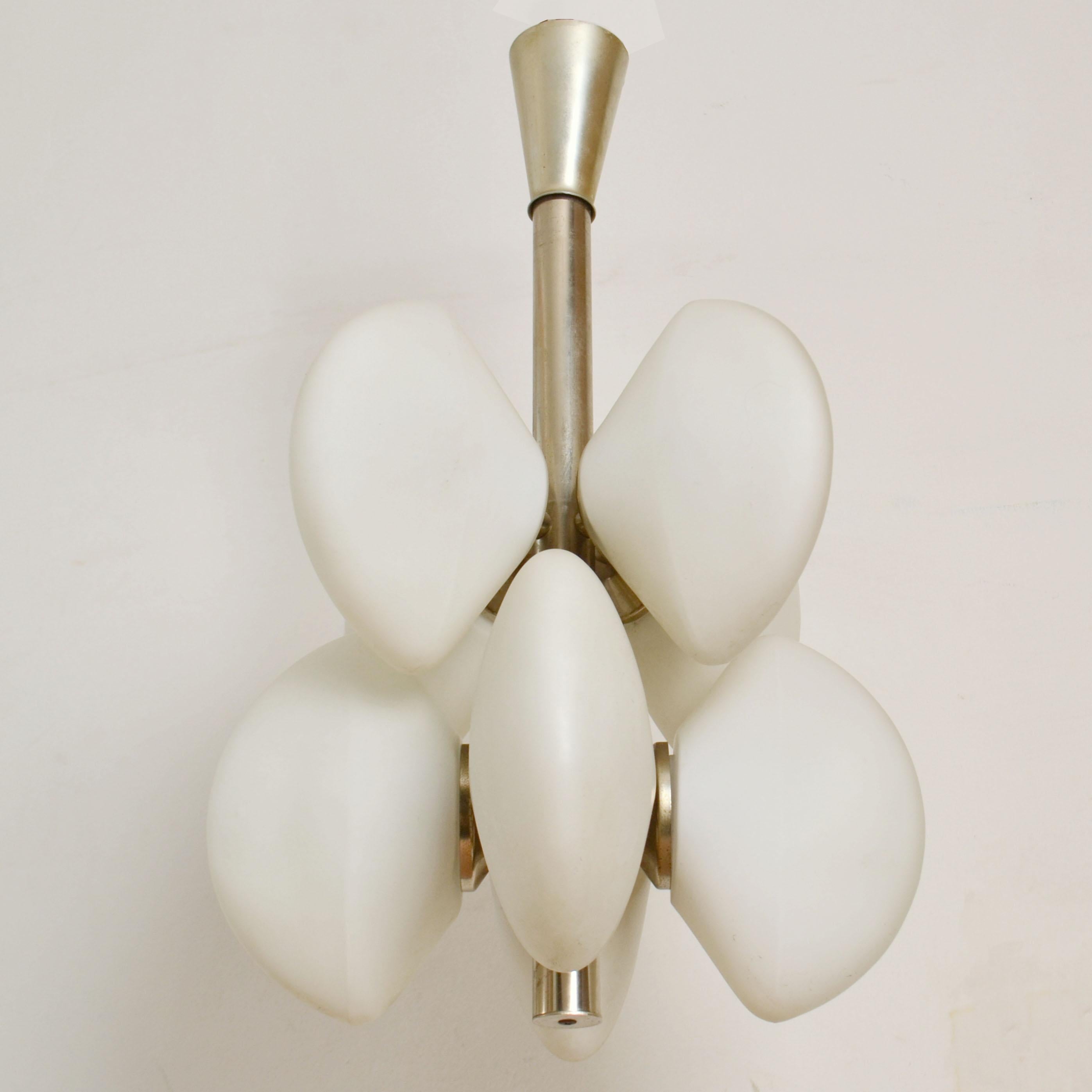 Austrian Midcentury Sputnik Pendant with Opalescent Shades and Nickel Frame For Sale