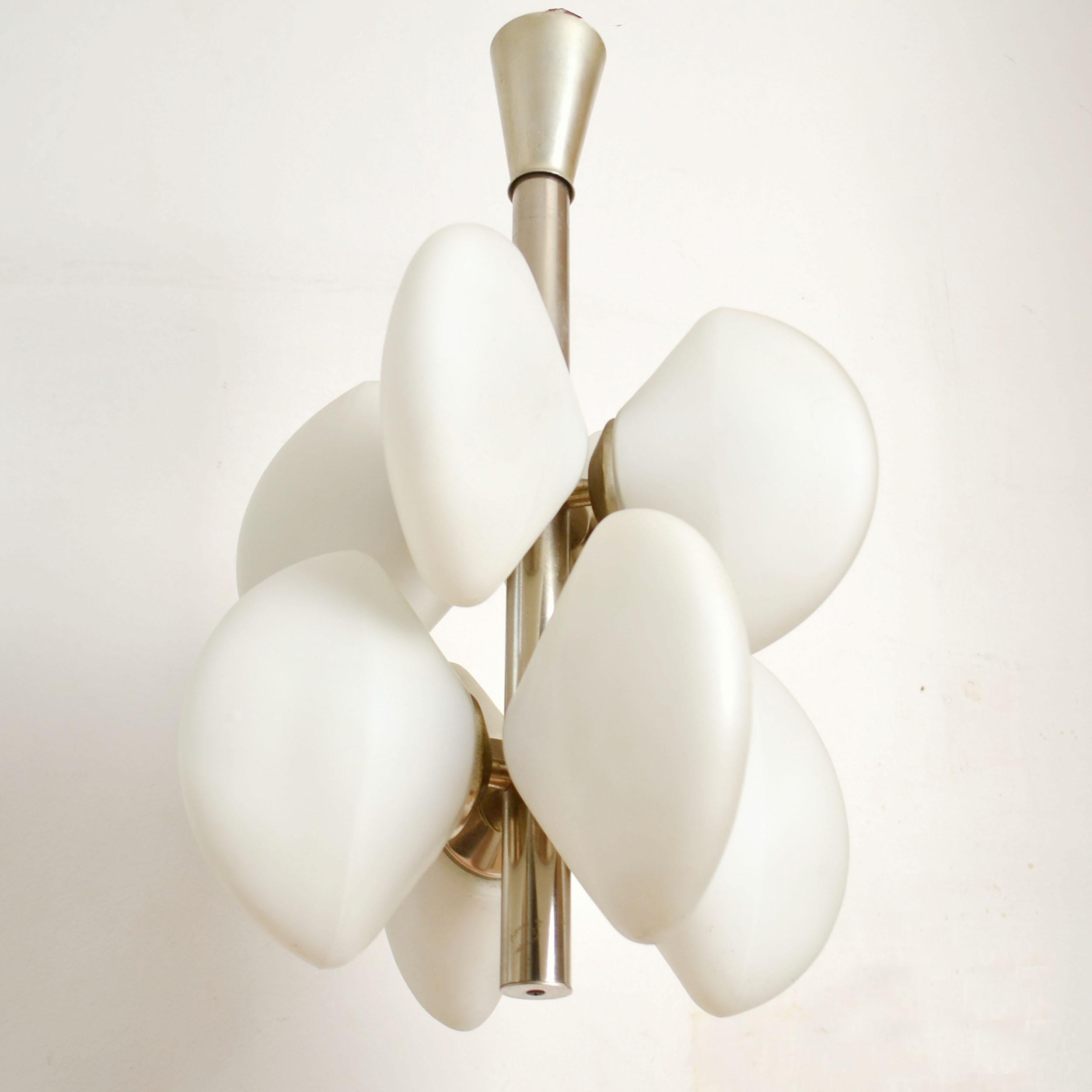 Mid-20th Century Midcentury Sputnik Pendant with Opalescent Shades and Nickel Frame For Sale