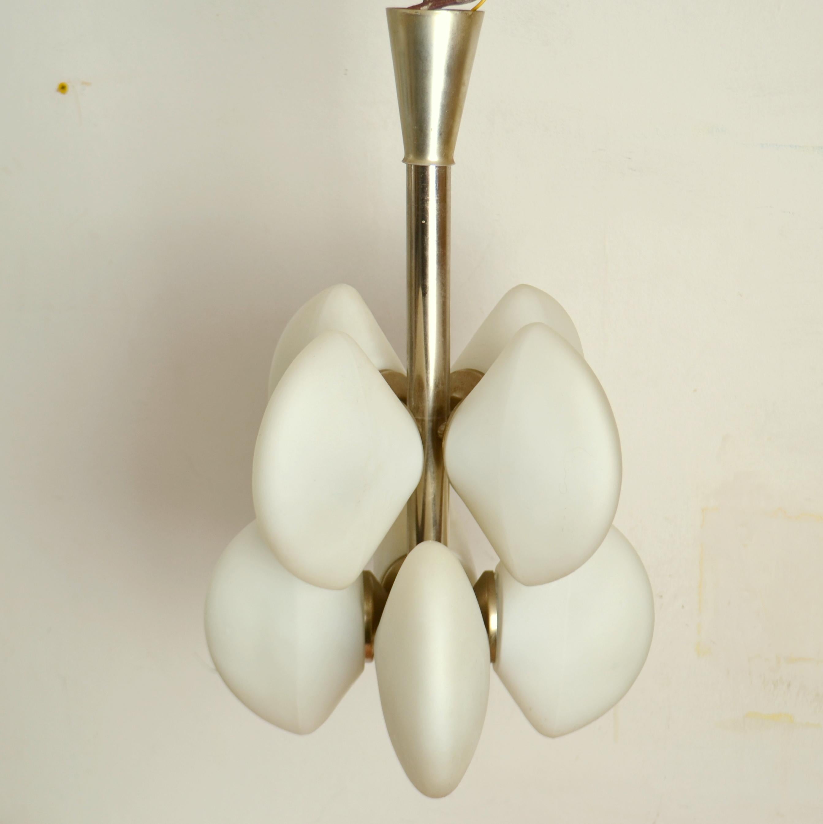 Midcentury Sputnik Pendant with Opalescent Shades and Nickel Frame For Sale 2