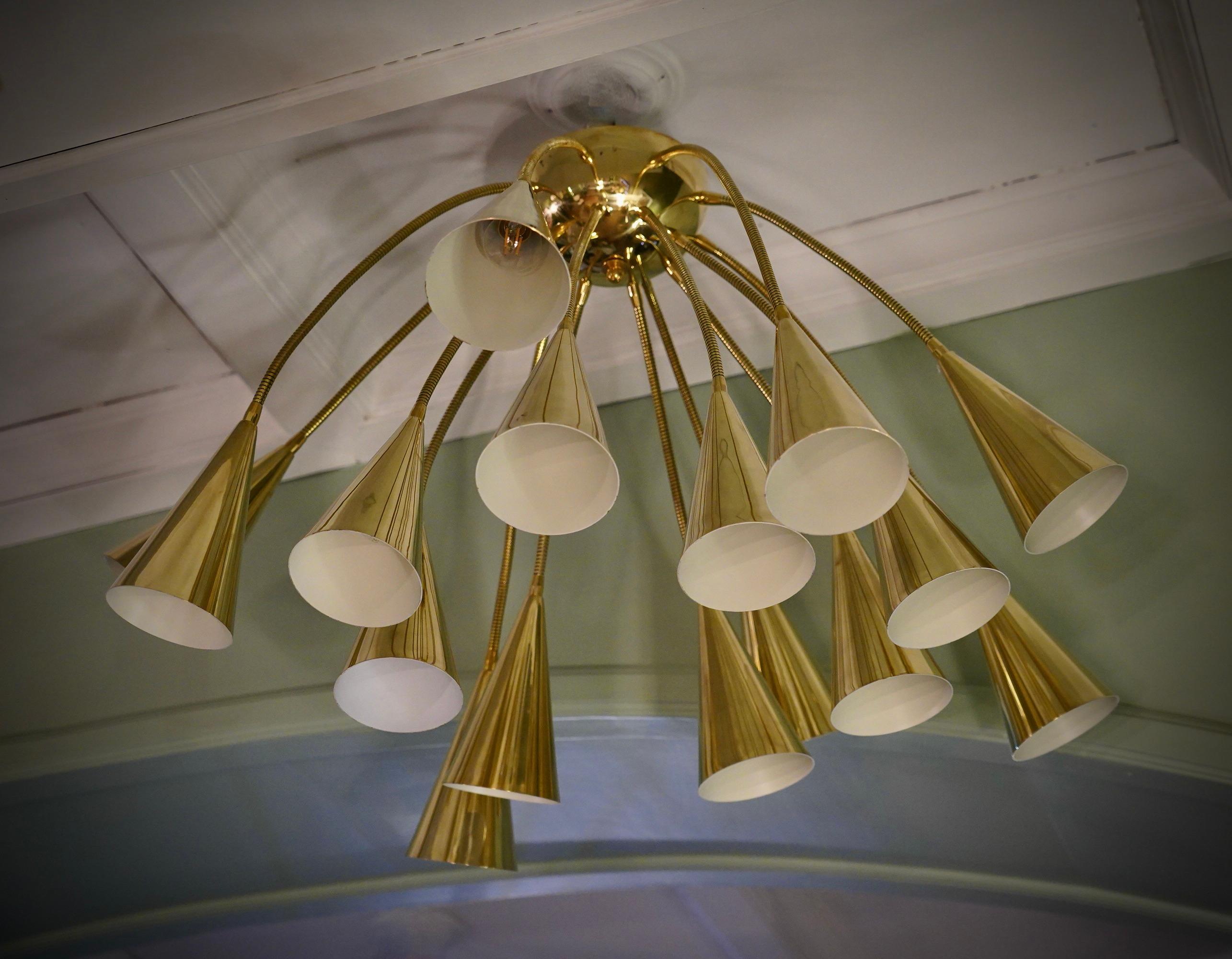 Sputnik Semi Spherical Brass Chandelier and Pendant, 1990 In Good Condition For Sale In Rome, IT