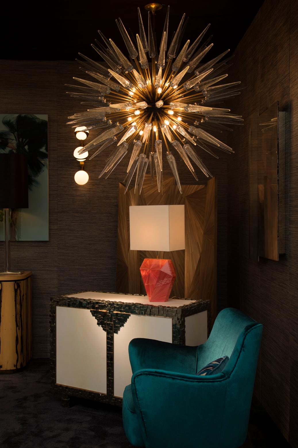 Mid-Century Modern Sputnik Shard Chandelier with Murano Glass and Brass, Made in Italy 'US Spec'