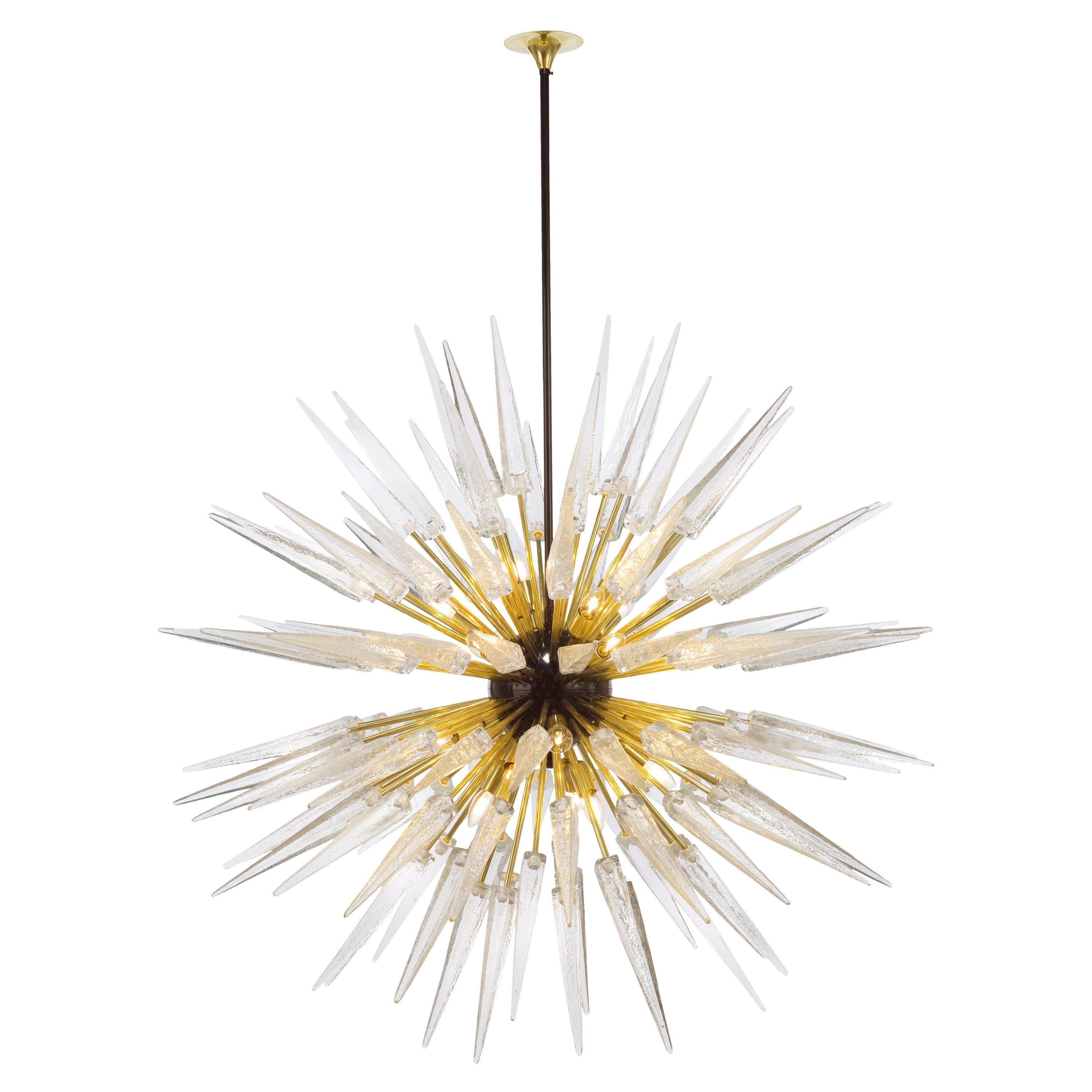 Sputnik Shard Chandelier with Murano Glass and Brass, Made in Italy 'US Spec'