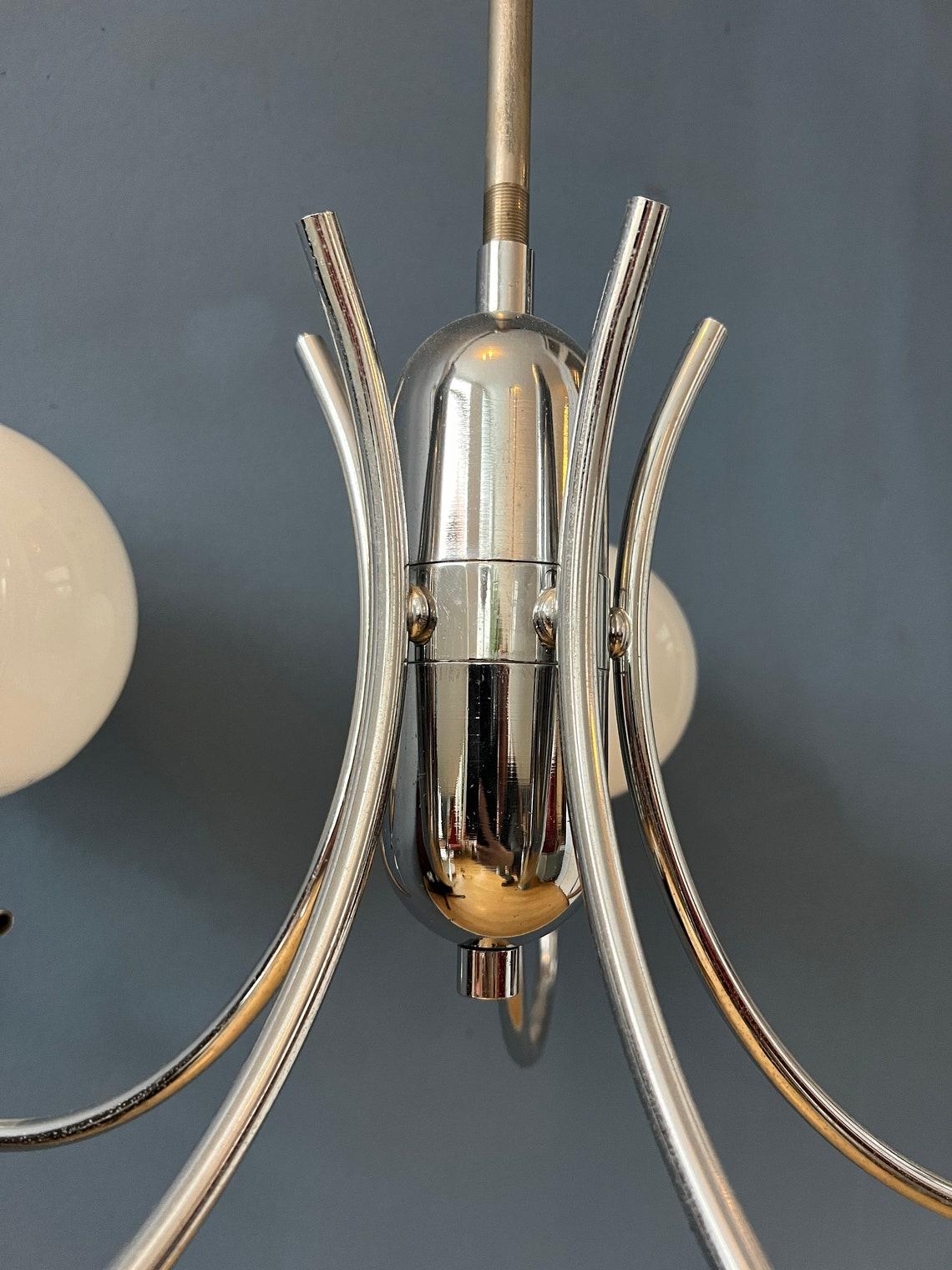 Sputnik Space Age Opaline Glass Chandelier Light Fixture, 1970s For Sale 6