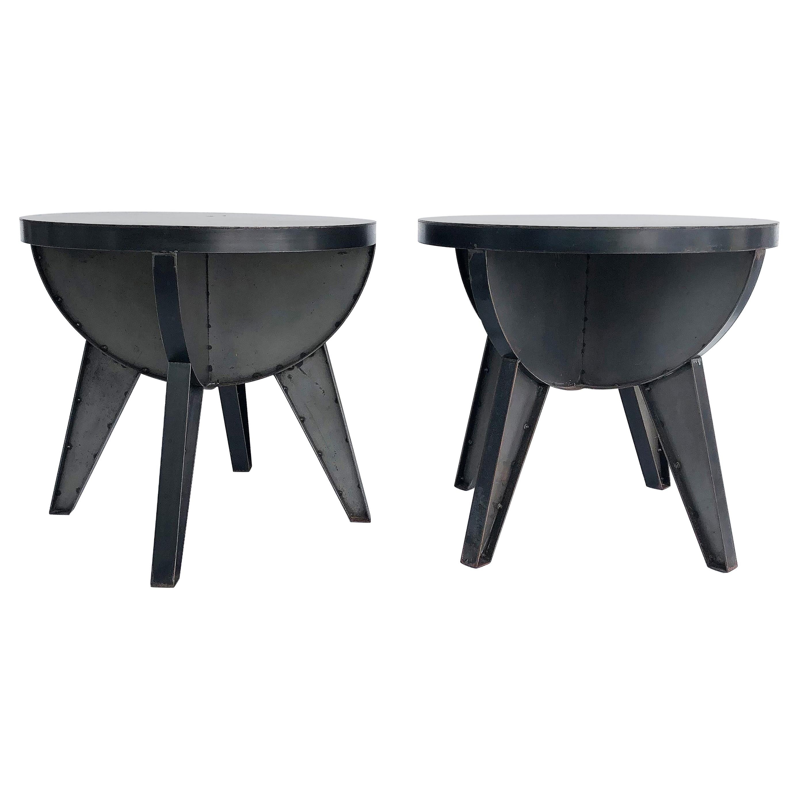 Sputnik Studio Industrial Recycled Steel Side Tables by Kevin Shahan
