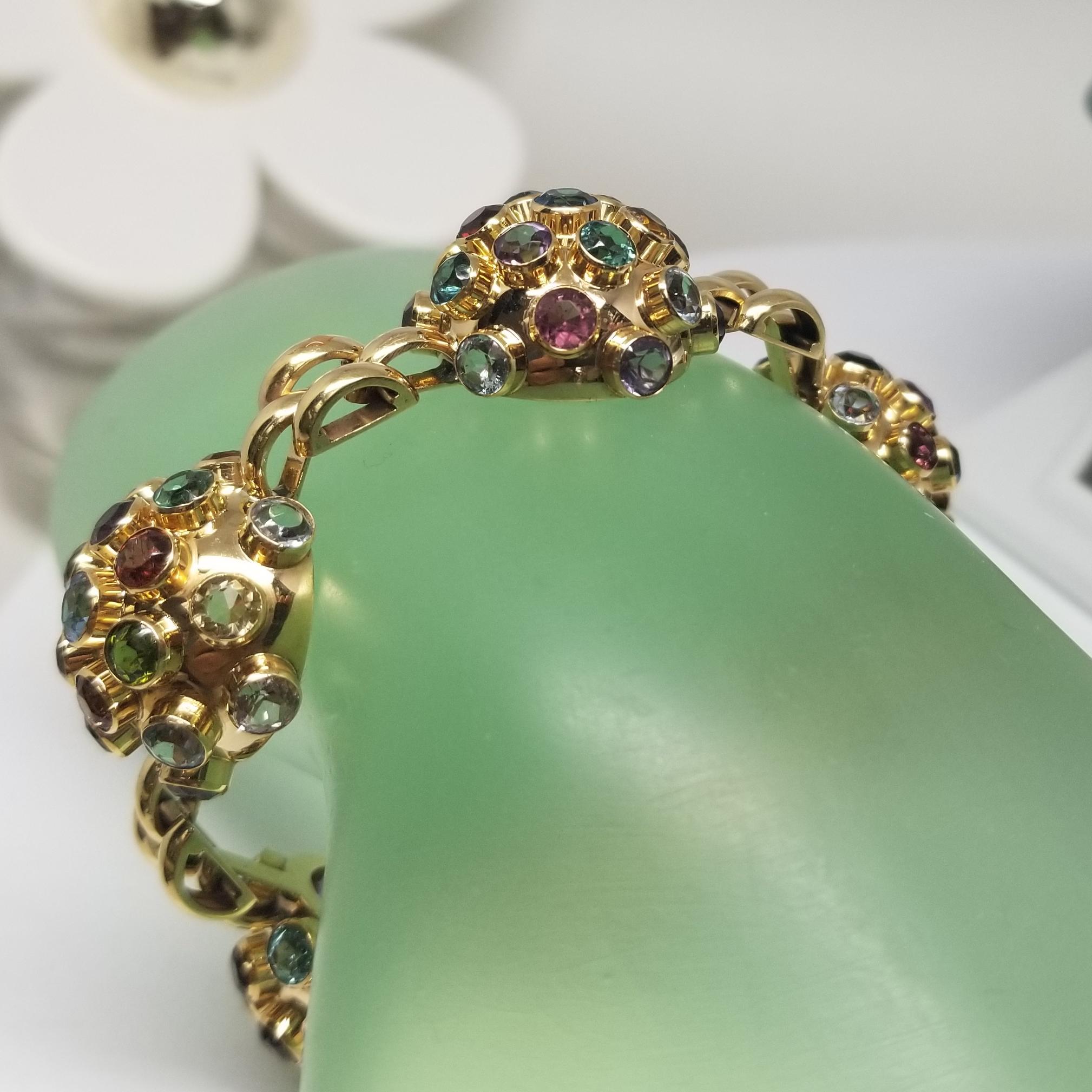 Round Cut Sputnik Style Ring in 18 Karat Gold Semi Precious Stone Bracelet and Earrings