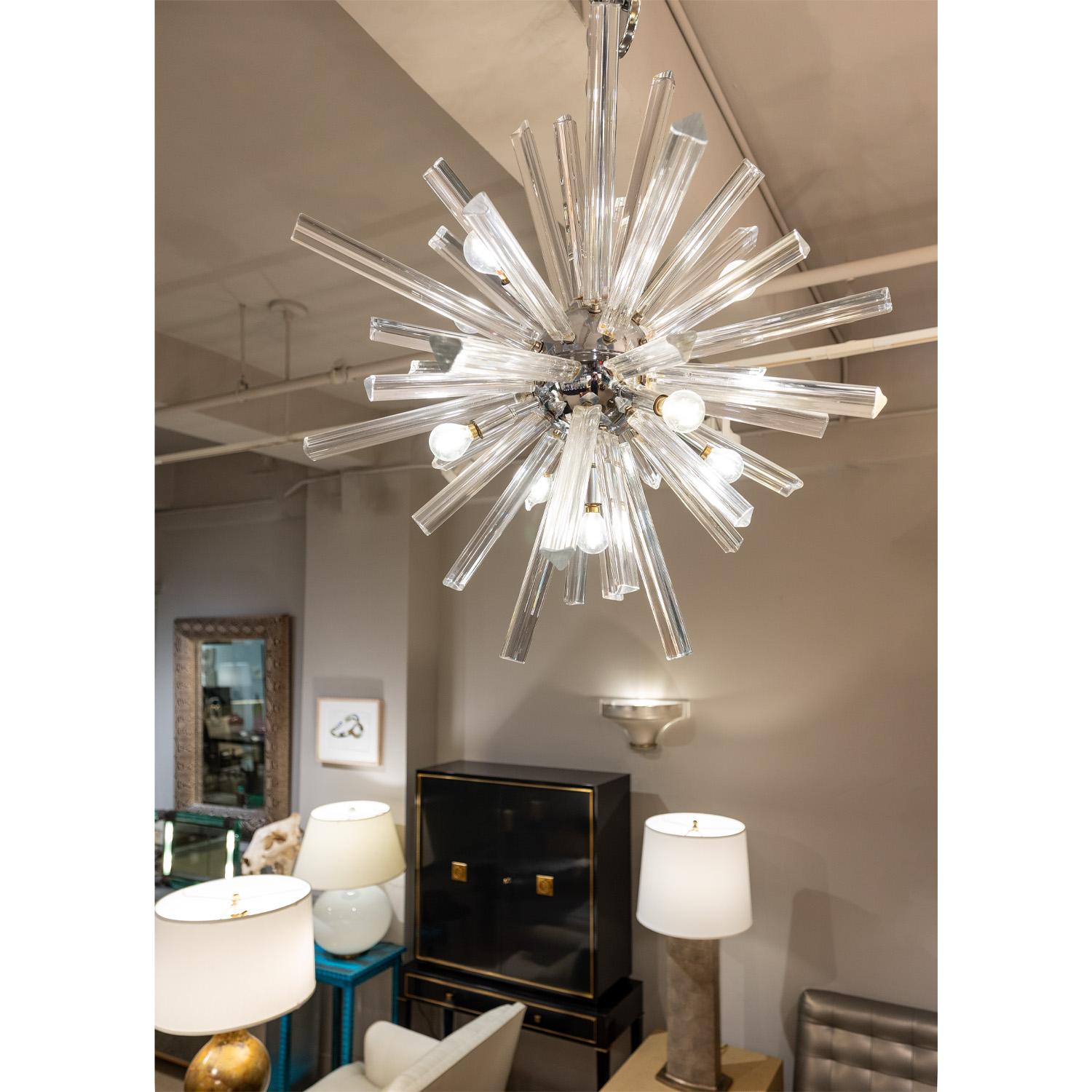 Late 20th Century Sputnik Style Venini Chandelier in Chrome with Glass Rods, 1970s For Sale