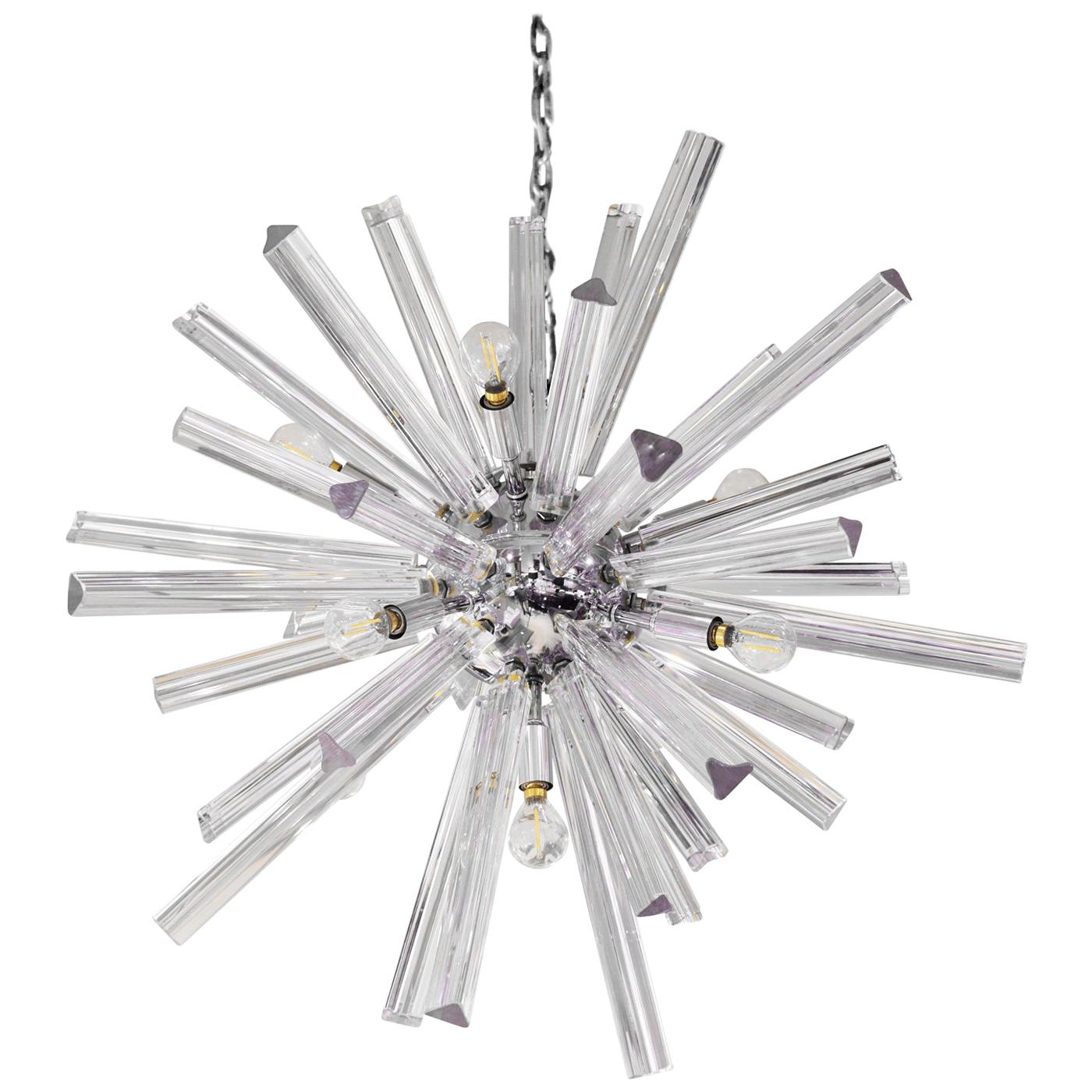 Sputnik Style Venini Chandelier in Chrome with Glass Rods, 1970s For Sale