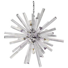 Vintage Venini Sputnik Chandelier in Chrome with Glass Rods 1970s