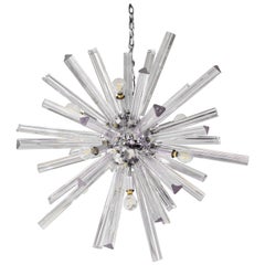 Sputnik Style Venini Chandelier in Chrome with Glass Rods, 1970s