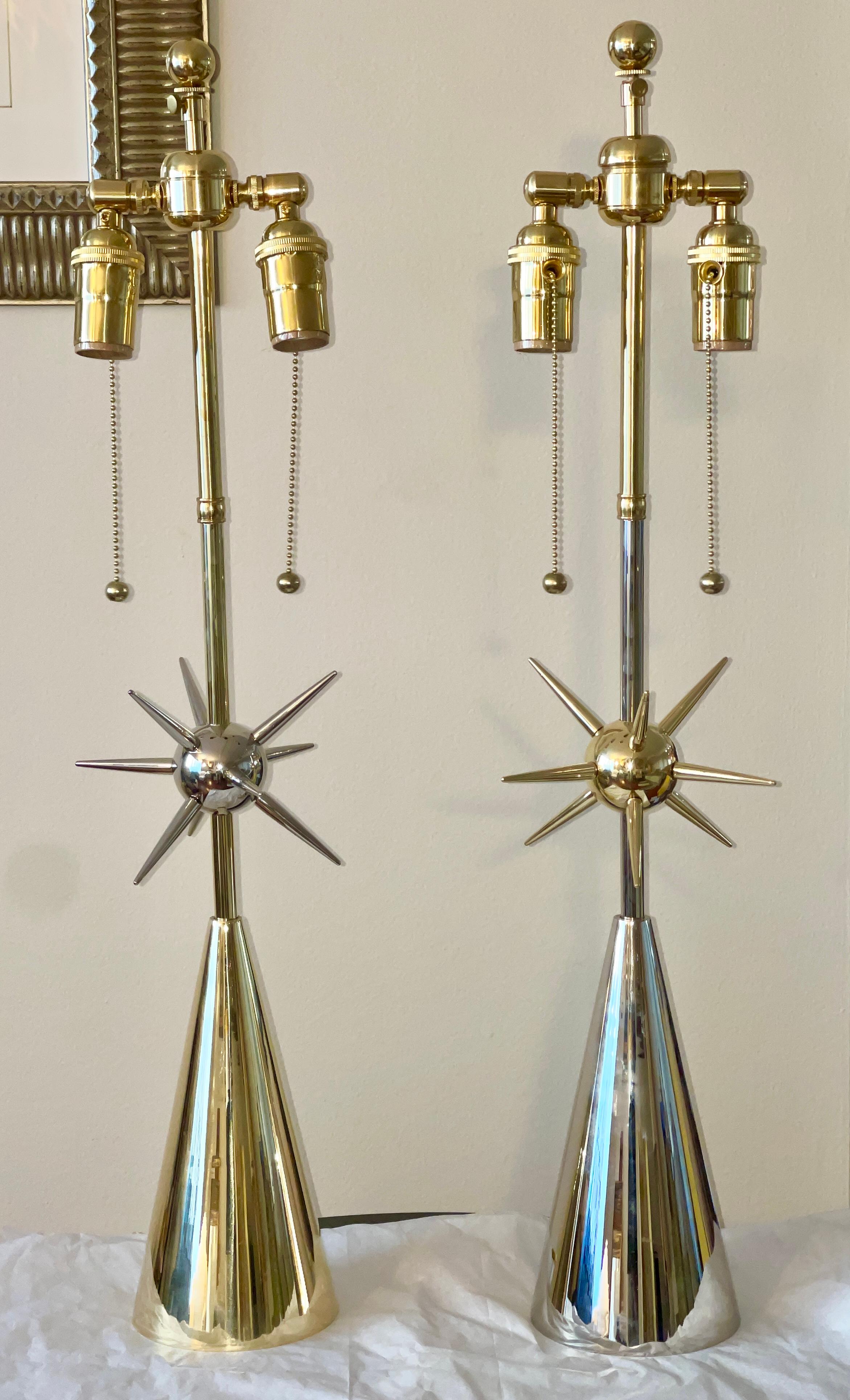 Sputnik-Tischlampe – massives Messing oder poliertes Nickel im Angebot 11