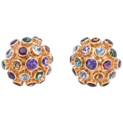 Sputnik Retro Gemstone Dome Cocktail Earrings 18 Karat Rose Gold