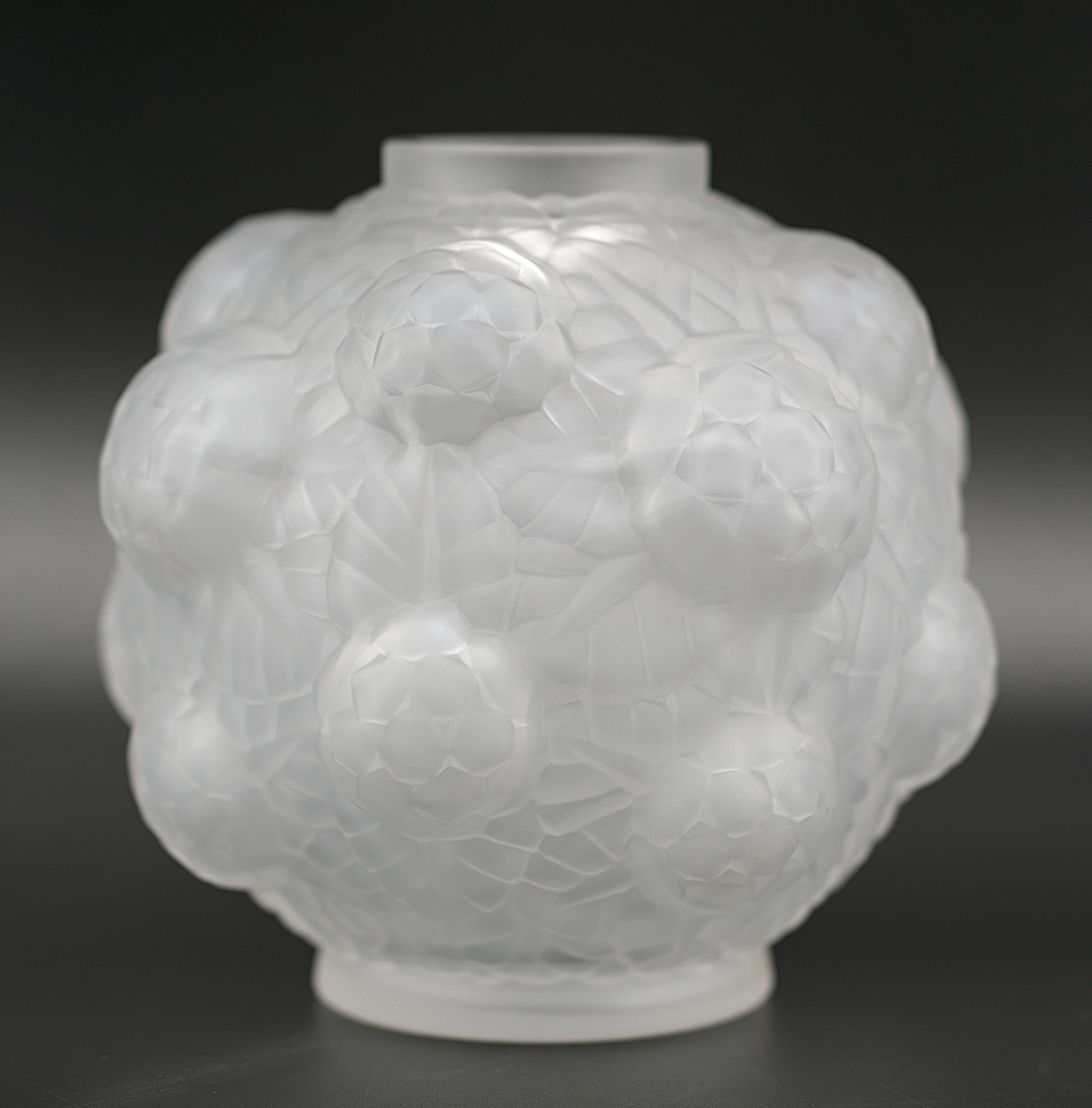 Molded SPV French Art Deco Frosted Glass Vase, 1920s For Sale