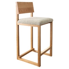 SQ 1/2 Upholstered Counter Stool, Bouclé or Com, White Oak Hardwood, Handmade