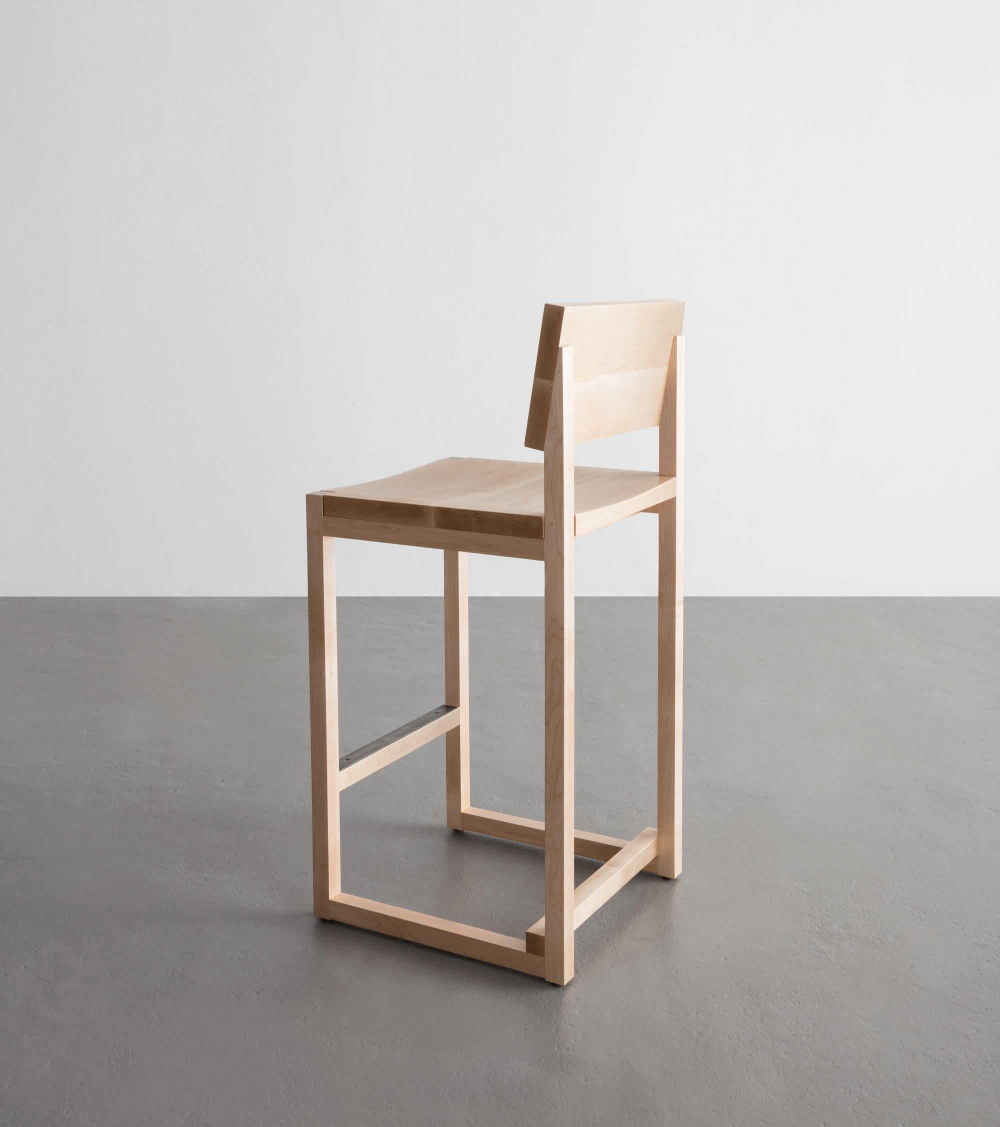 SQ Counter Stool, Solid Walnut Hardwood + Brass Hardware, Handmade in USA In New Condition In Brooklyn, NY