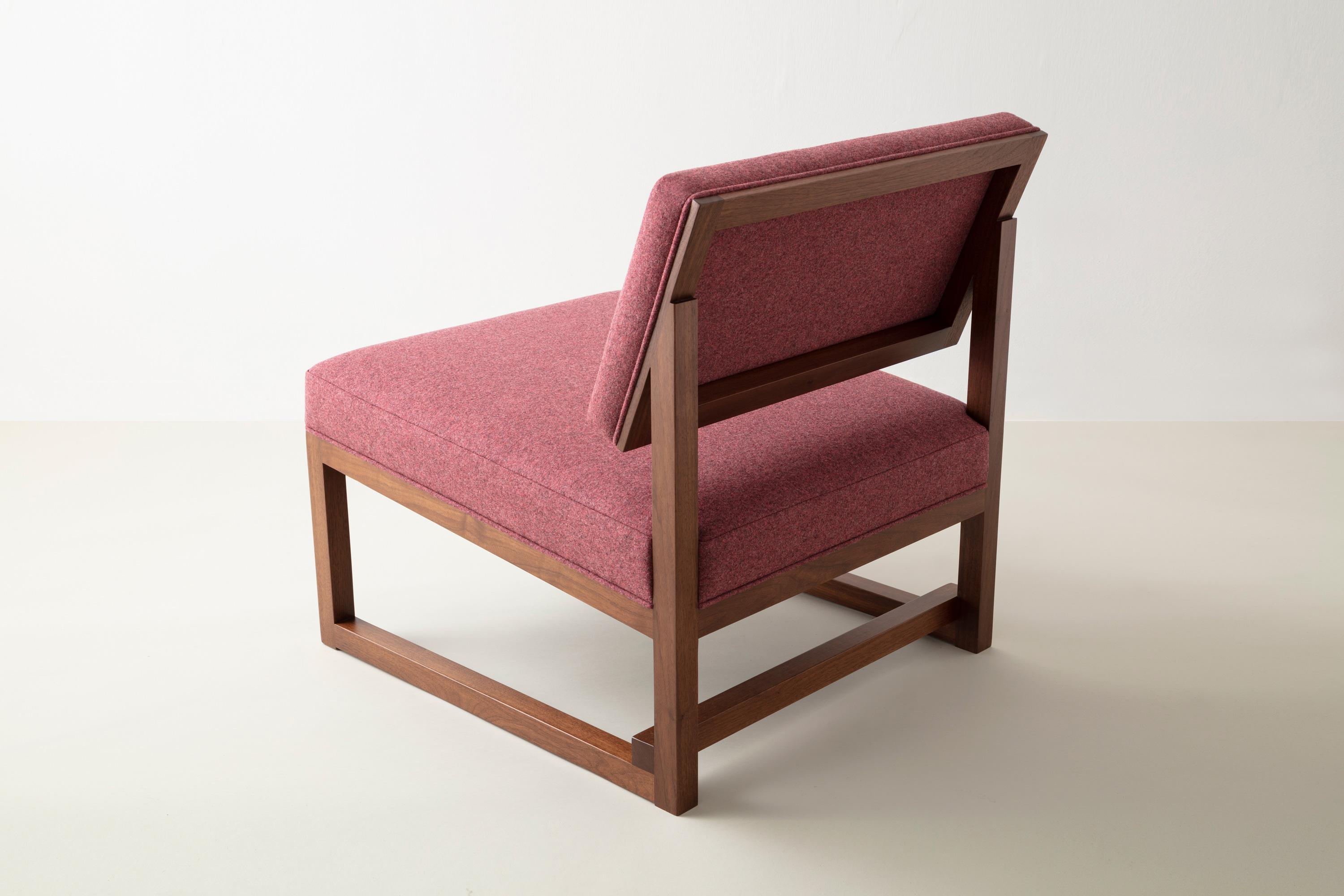 American SQ Lounge Chair in Walnut, Upholstery in Wool, Bouclé or COM, Handmade in USA