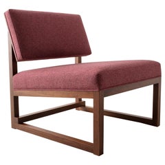 SQ Lounge Chair in Walnut, Upholstery in Wool, Bouclé or COM, Handmade in USA