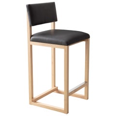 Tabouret de comptoir SQ, érable, cuir, bouclette ou COM COL, fabriqué à la main aux États-Unis