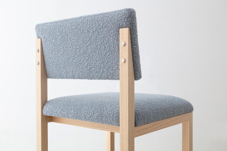 SQ Upholstered Dining Chair, Solid Wood, Brass, Bouclé Wool, Handmade