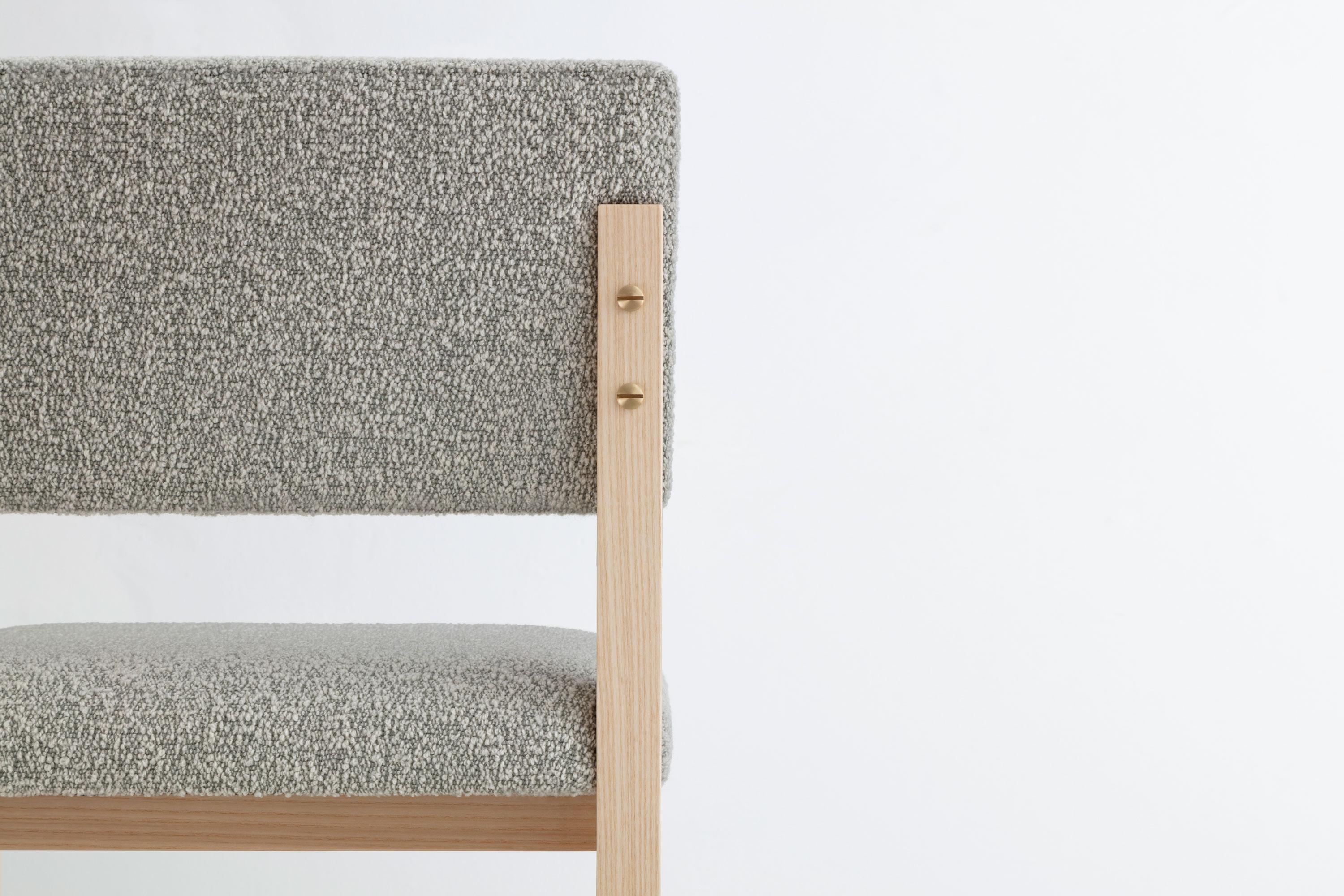 Modern SQ Upholstered Dining Chair, Solid Wood, Bouclé or COM COL, Handmade in USA
