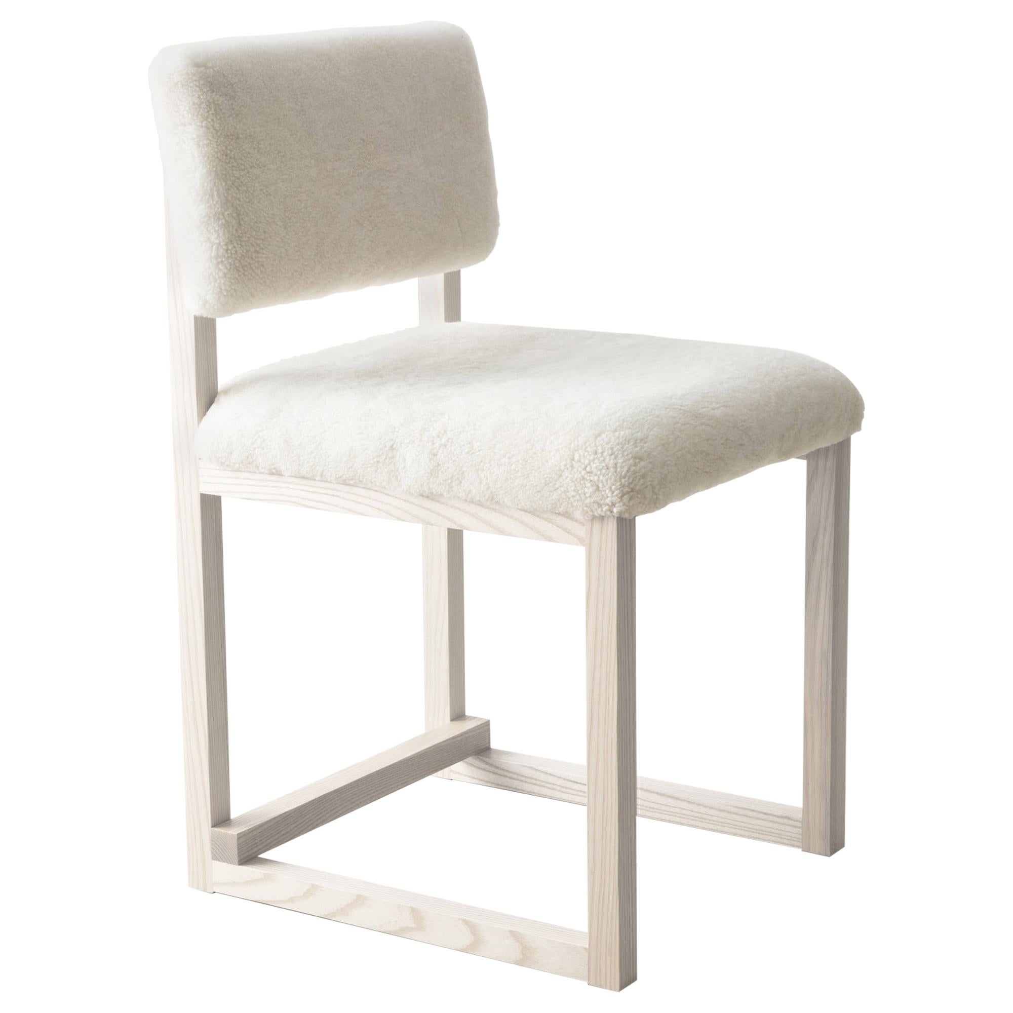SQ Upholstered Dining Chair Special Edition, Shearling or COM, Solid Ash, Brass For Sale