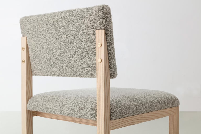 SQ Upholstered Dining Chair, Walnut, Brass, Bouclé Wool, Handmade in