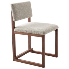 SQ Upholstered Dining Chair, Walnut, Brass, Bouclé or COM, Handmade in USA