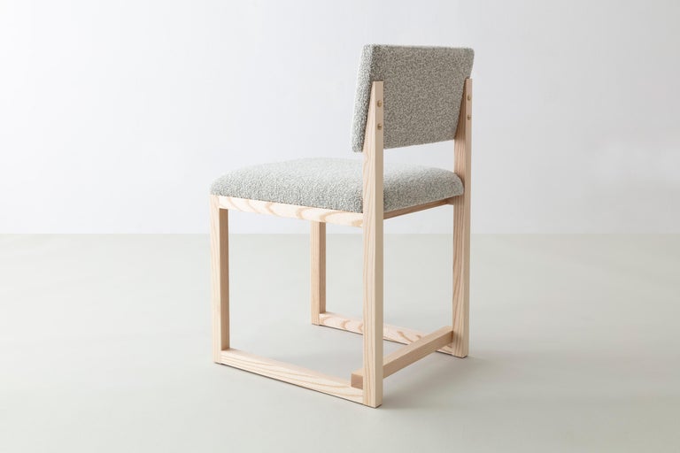 SQ Upholstered Dining Chair, White Oak, Brass, Bouclé or COM, Handmade in USA For Sale 4