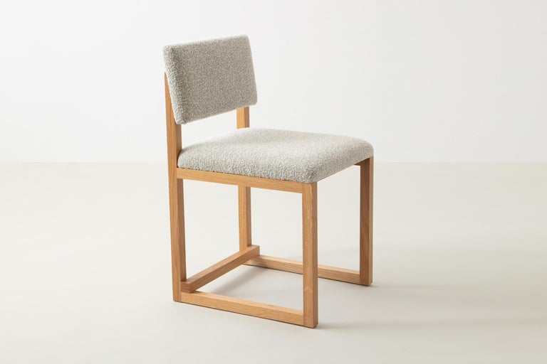 SQ Upholstered Dining Chair, White Oak, Brass, Bouclé or COM, Handmade in  USA For Sale at 1stDibs