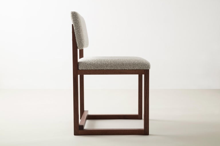 SQ Upholstered Dining Chair, White Oak, Brass, Bouclé or COM, Handmade