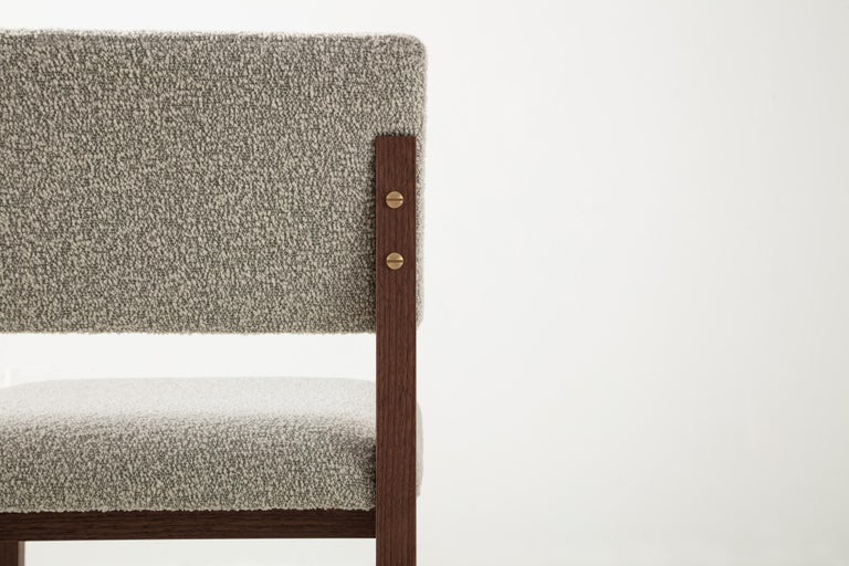 SQ Upholstered Dining Chair, White Oak, Brass, Bouclé or COM, Handmade