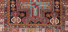 Sqaure Antique Colorful Kuba Caucasian Rug with Cross Medallions