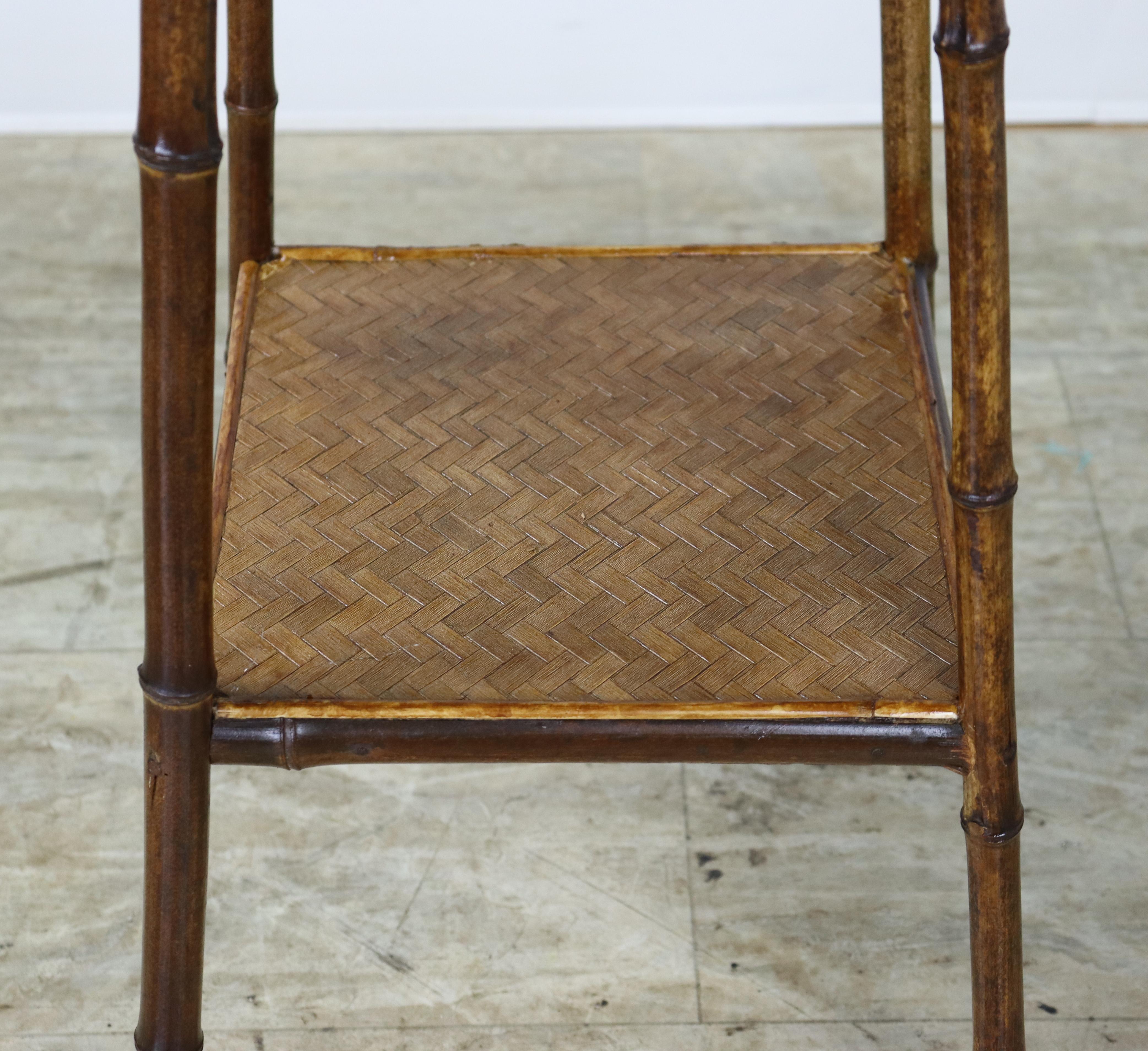 19th Century Square Top Bamboo Side Table with Lower Shelf For Sale