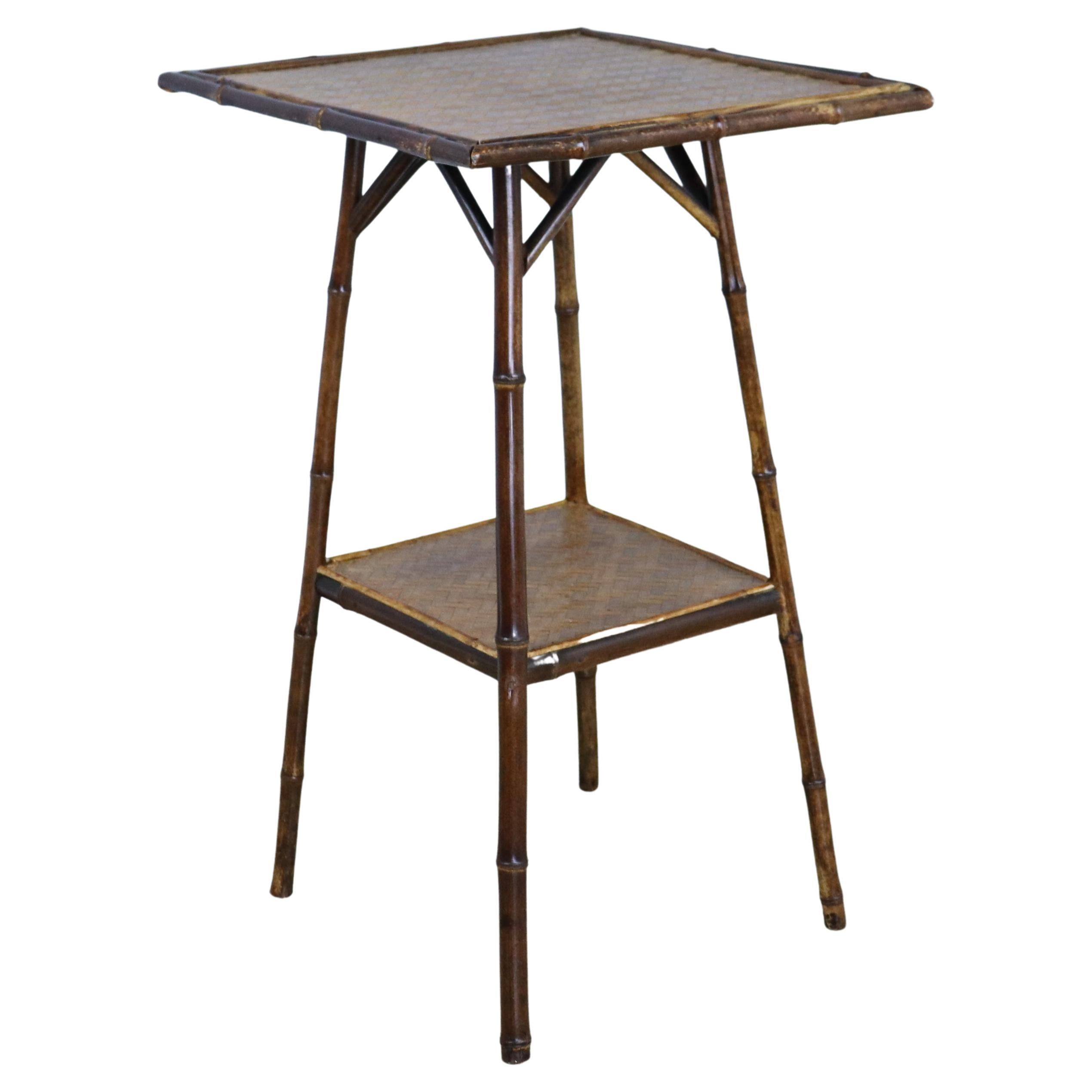 Square Top Bamboo Side Table with Lower Shelf For Sale