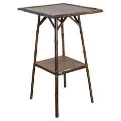 Square Top Bamboo Side Table with Lower Shelf